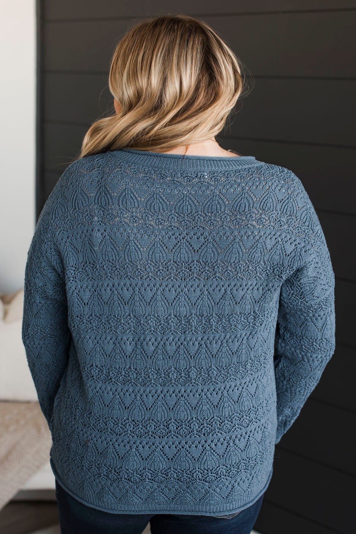 Kindness Is Key Knit Sweater- Denim Blue - Image 10