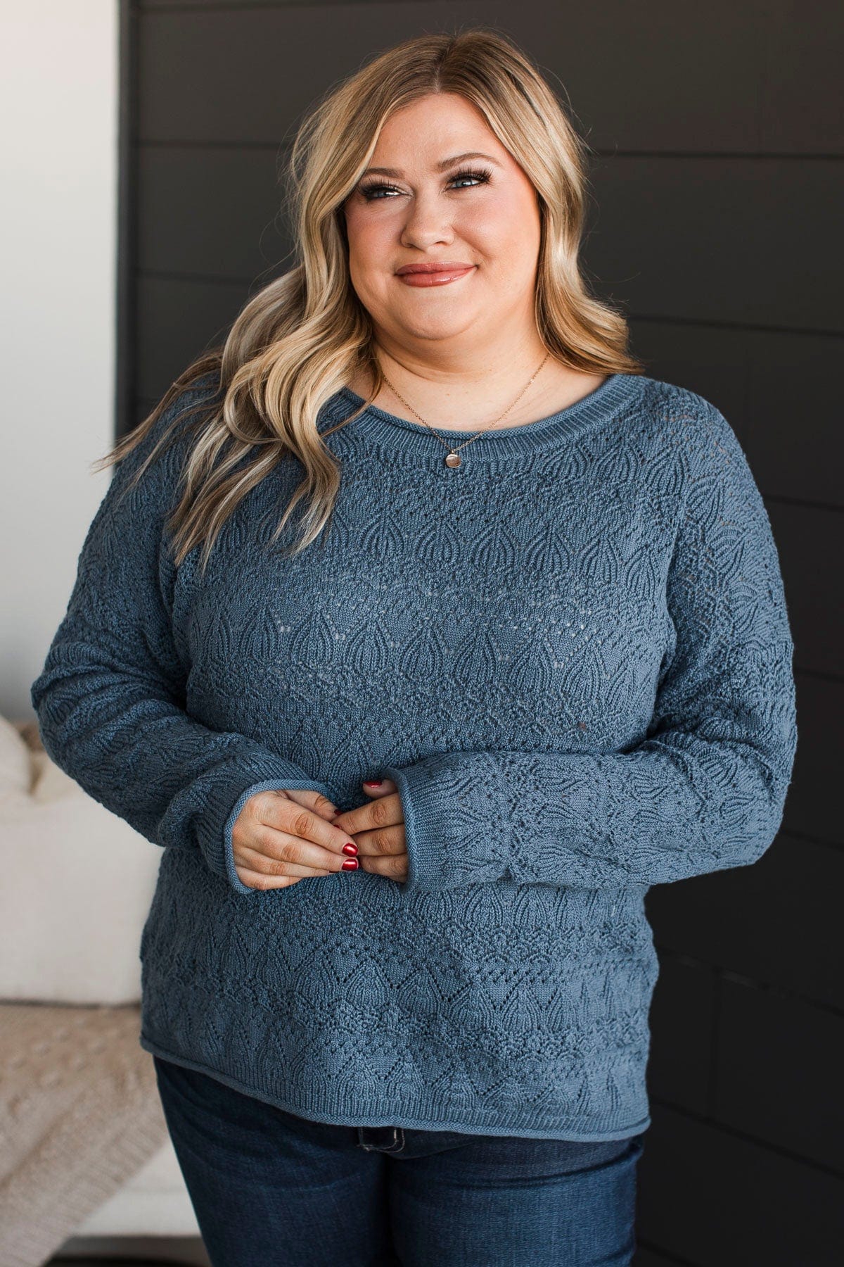 Kindness Is Key Knit Sweater- Denim Blue - Image 4