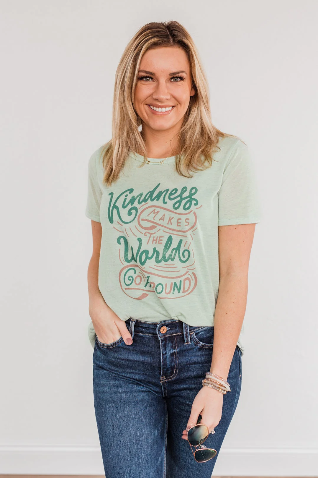 "Kindness Makes The World Go Around" Graphic Tee- Mint - Image 3
