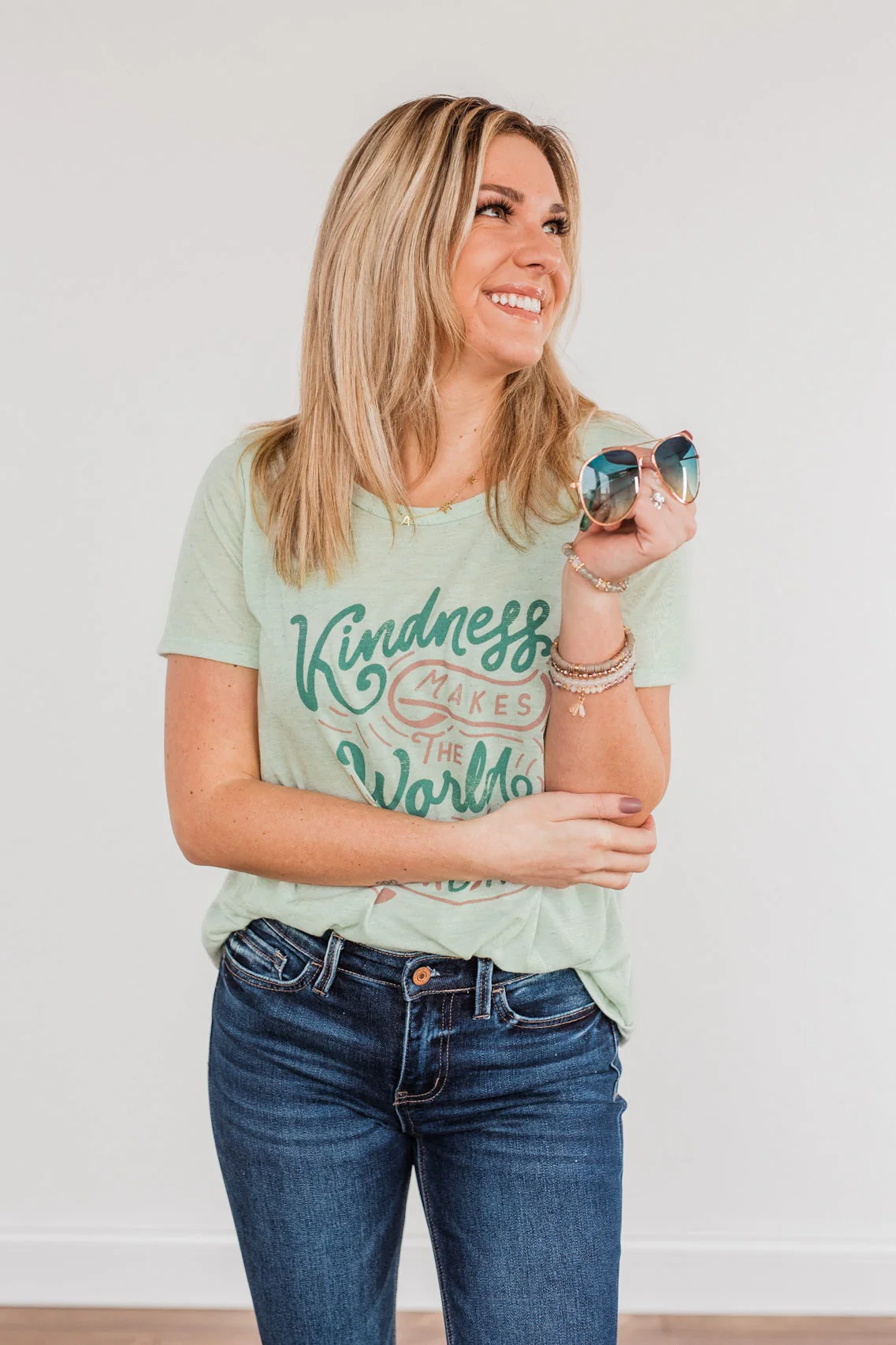 "Kindness Makes The World Go Around" Graphic Tee- Mint - Image 5