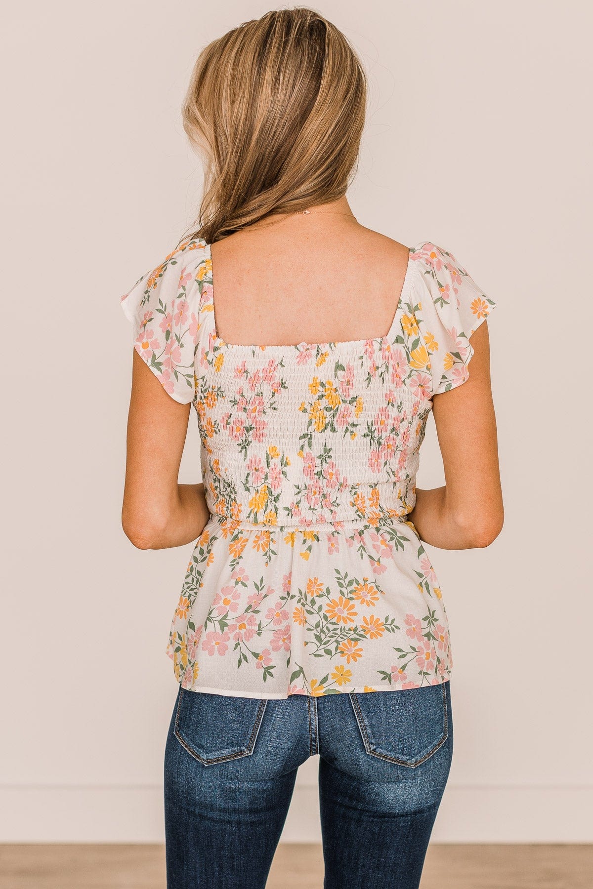 Kindred Spirit Smocked Floral Blouse- Ivory & Light Pink - Image 9