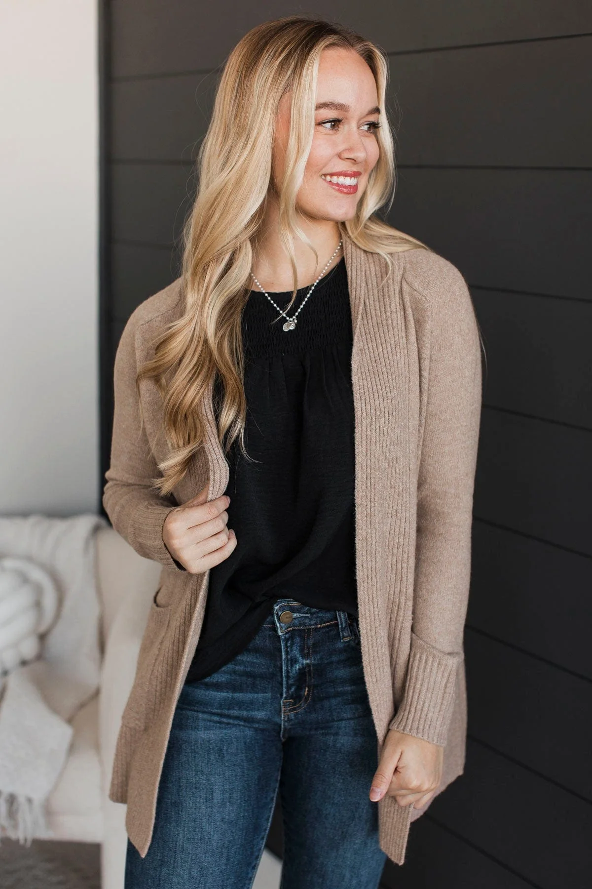 Kiss Me Goodnight Knit Cardigan- Taupe - Image 3