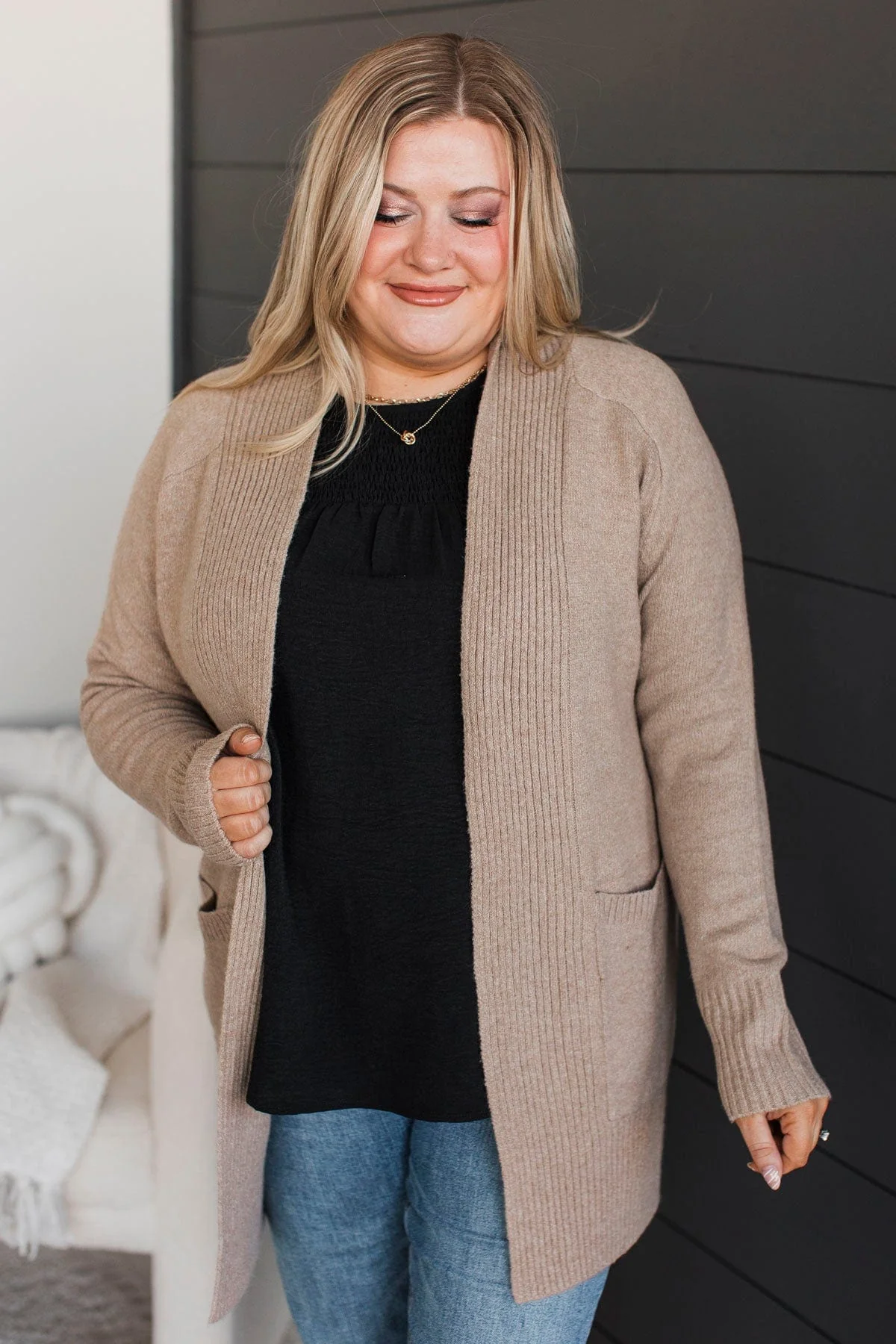 Kiss Me Goodnight Knit Cardigan- Taupe - Image 4