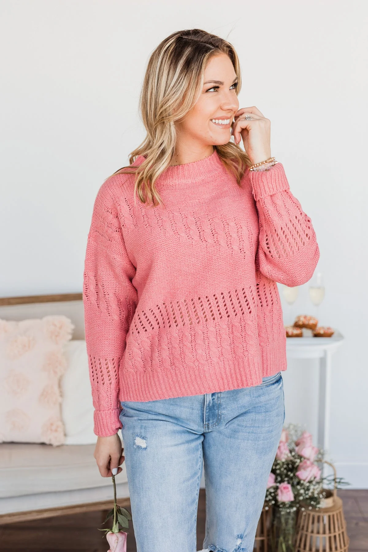 Kiss Me More Knit Sweater- Pink - Image 5