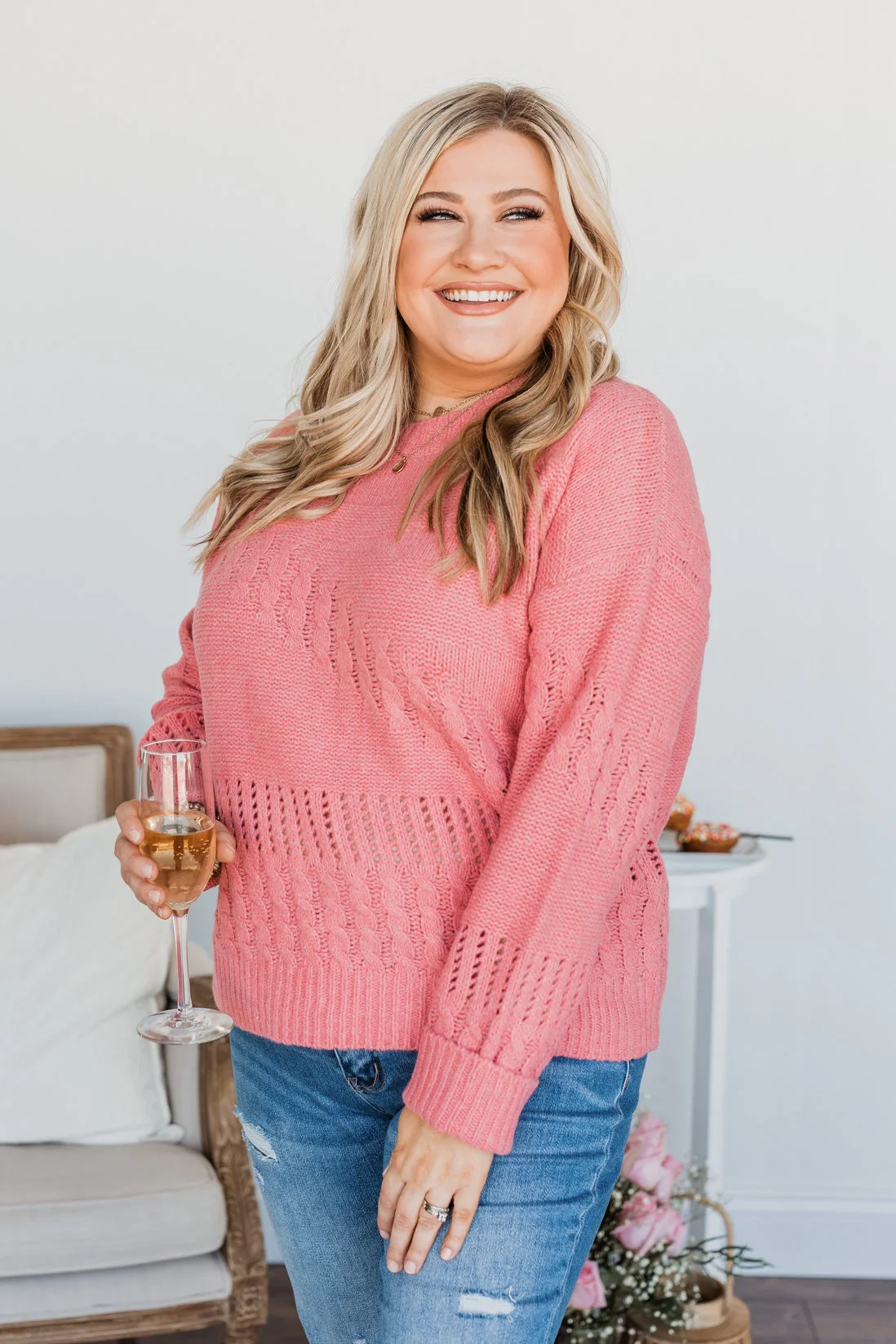 Kiss Me More Knit Sweater- Pink - Image 6
