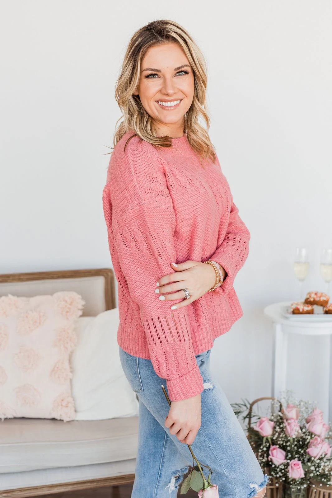 Kiss Me More Knit Sweater- Pink - Image 7