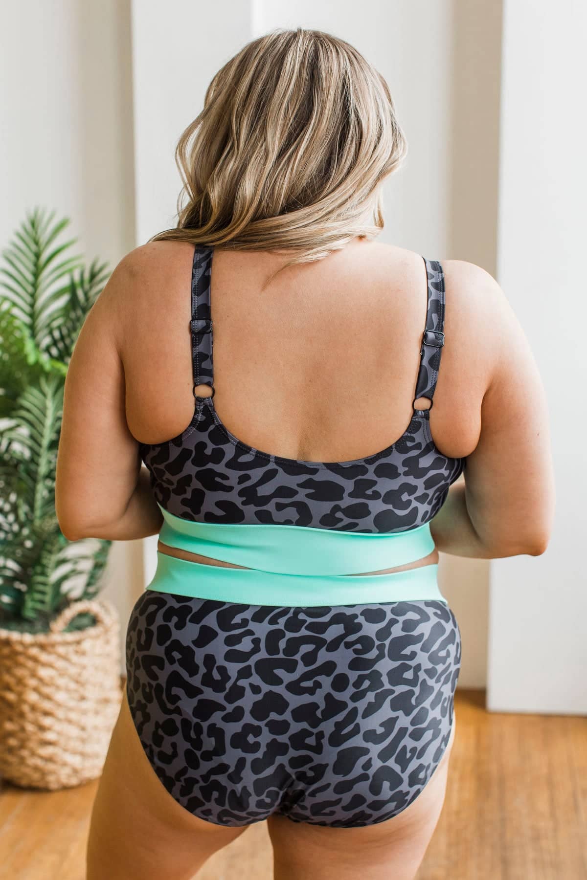 Kissed By The Sun Bikini Swim Top- Charcoal Leopard & Mint - Image 9