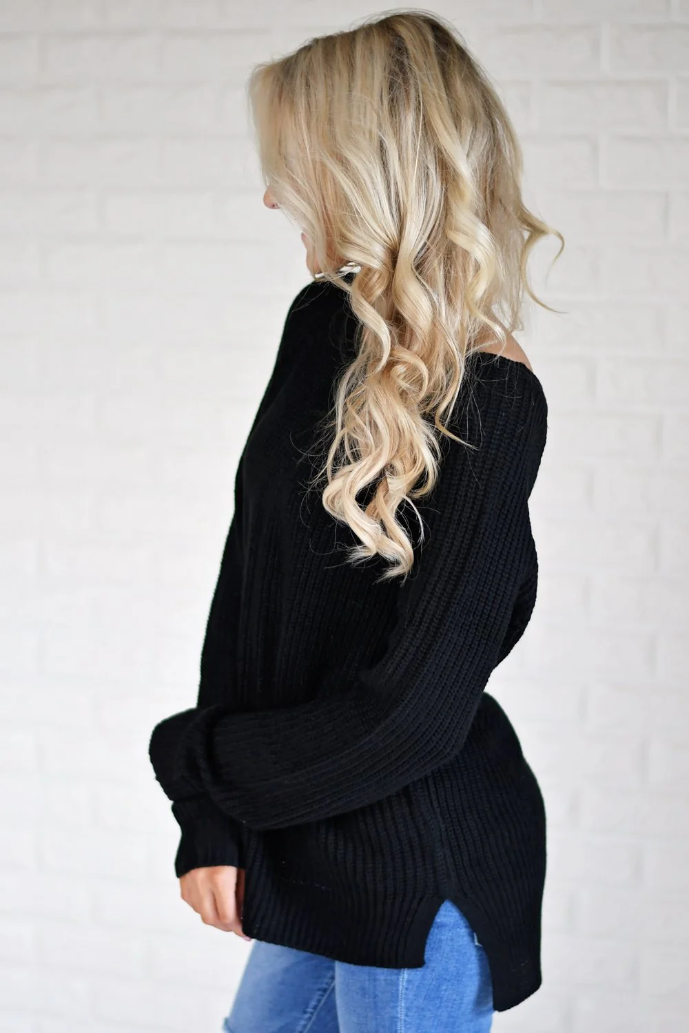 Knit Back Lace Up Top ~ Black - Image 5