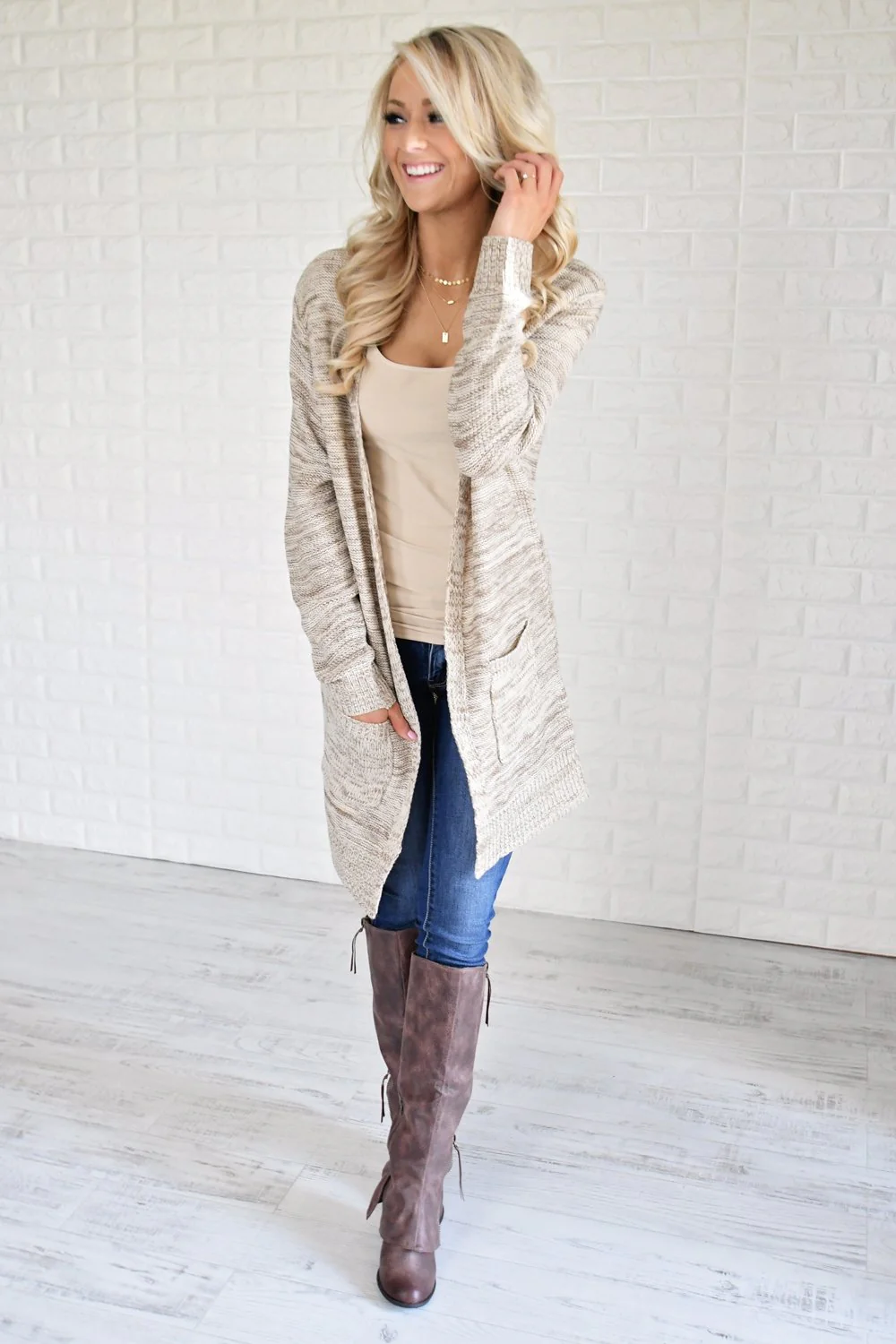 Knit Cardigan ~ Cream & Mocha - Image 4
