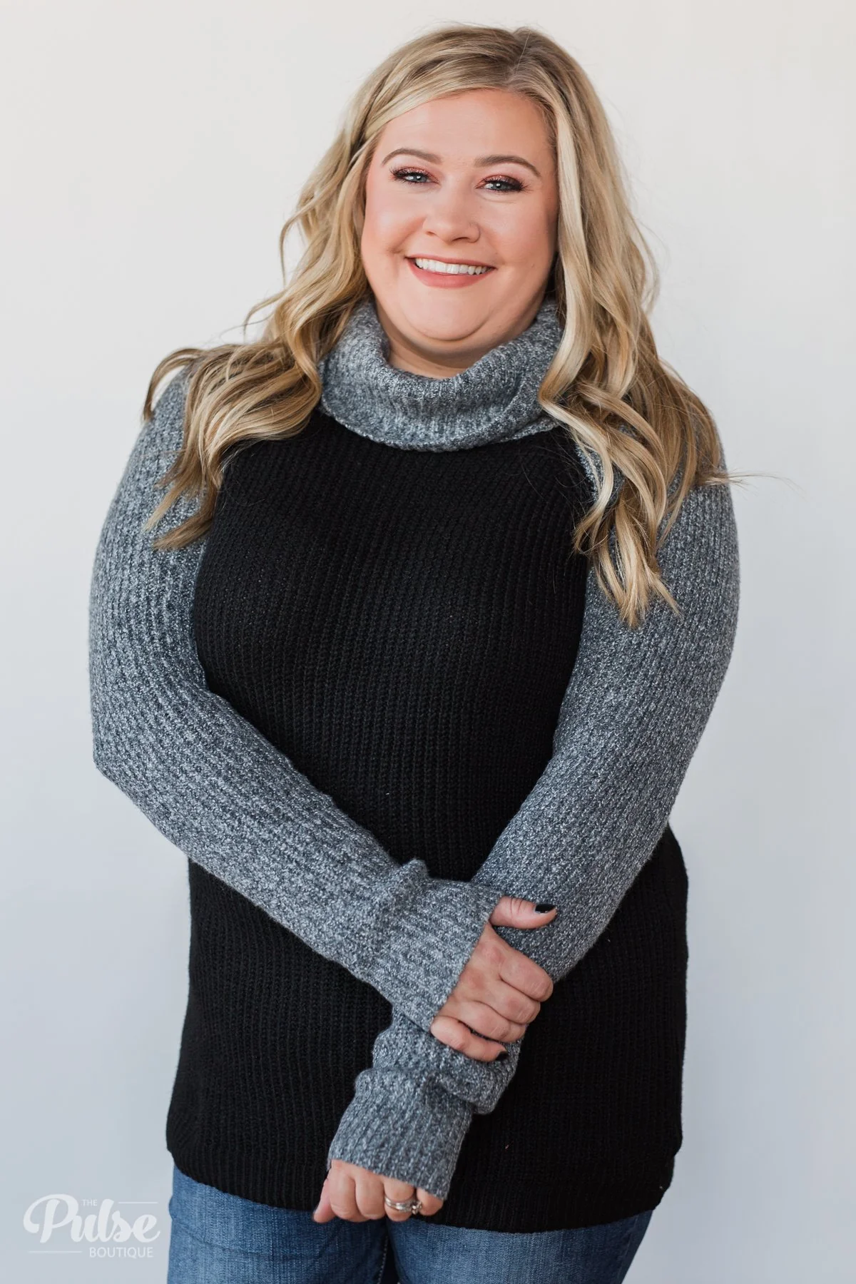 Knit Cowl Neck Top- Black & Charcoal - Image 10