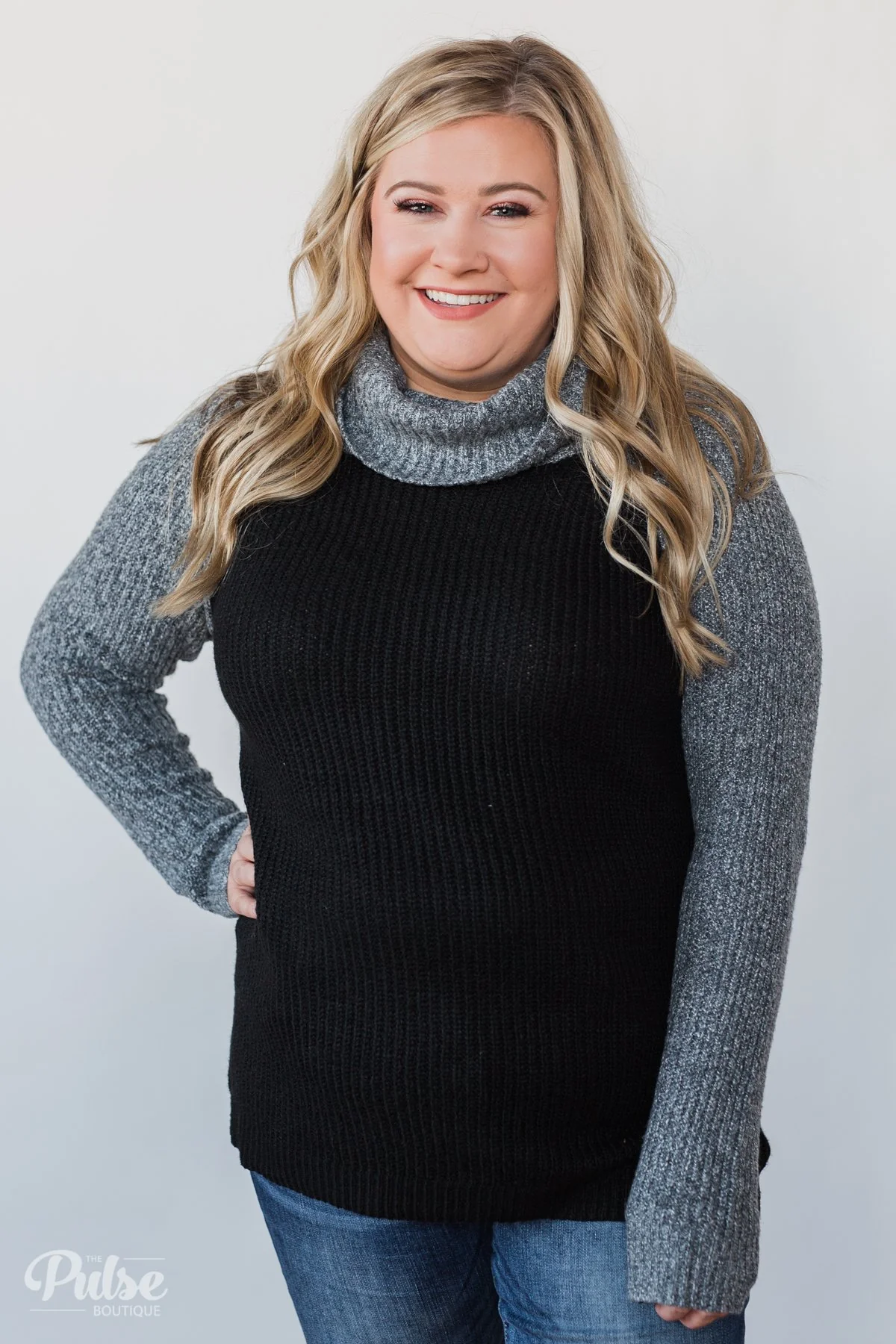 Knit Cowl Neck Top- Black & Charcoal - Image 12