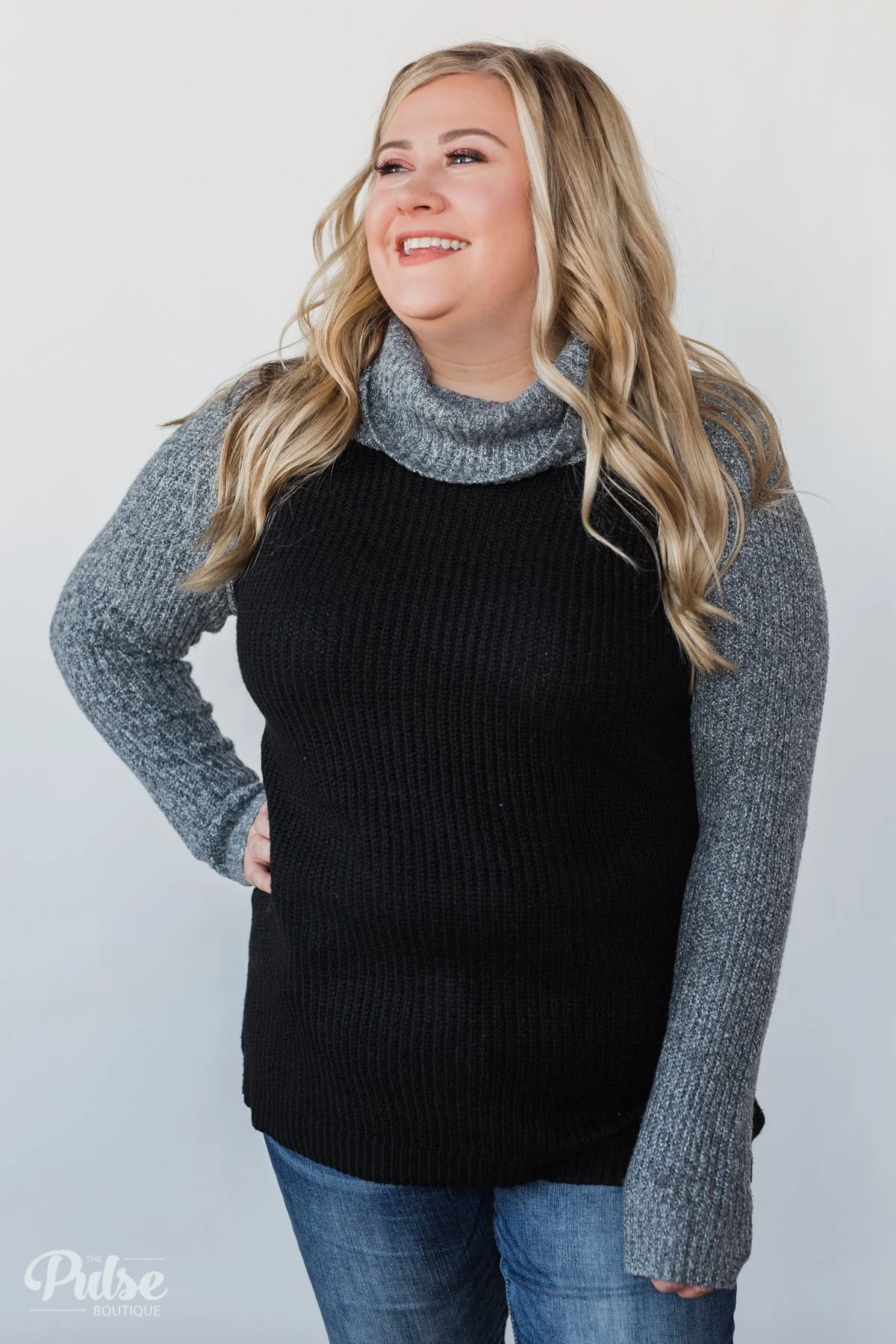 Knit Cowl Neck Top- Black & Charcoal - Image 13