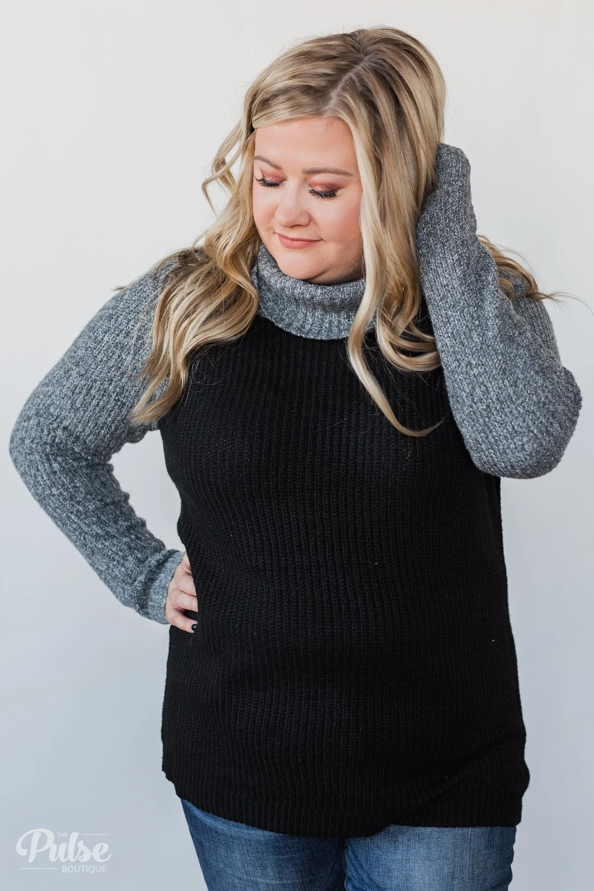 Knit Cowl Neck Top- Black & Charcoal - Image 14