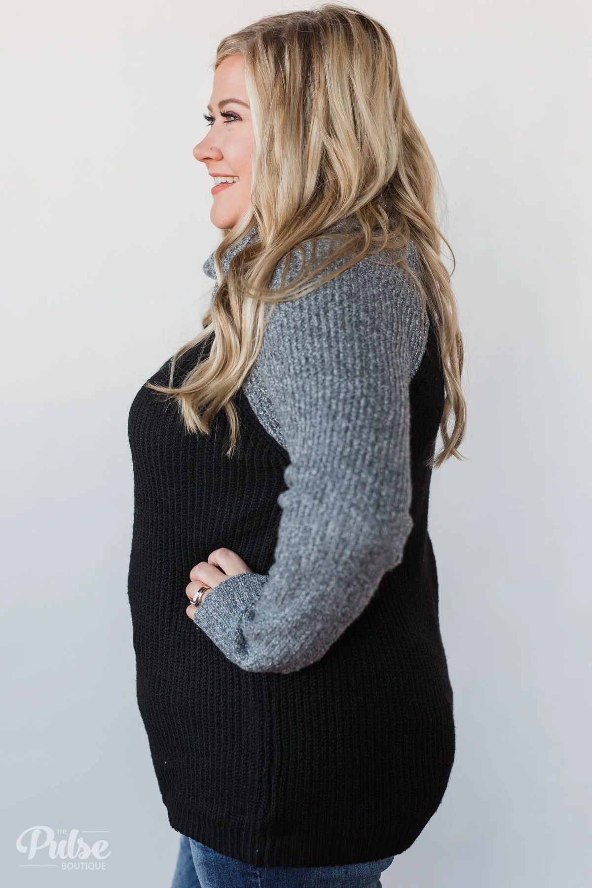 Knit Cowl Neck Top- Black & Charcoal - Image 15