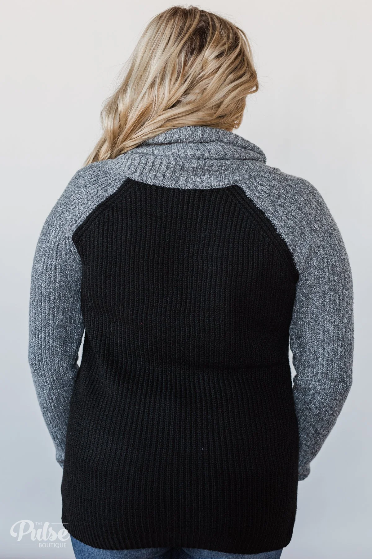 Knit Cowl Neck Top- Black & Charcoal - Image 16