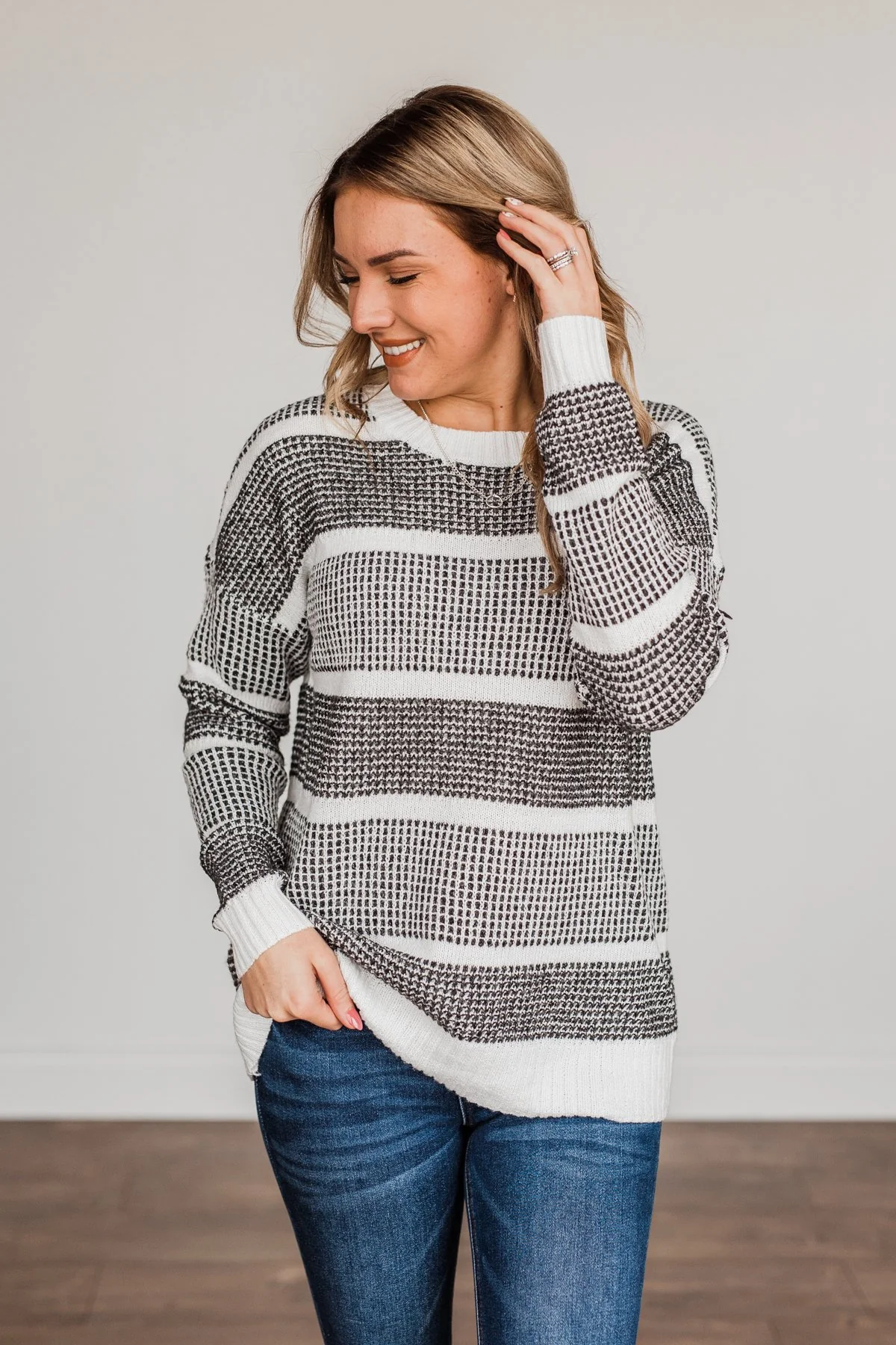 Winter Is In The Air Knit Sweater- Charcoal & Ivory - Image 10