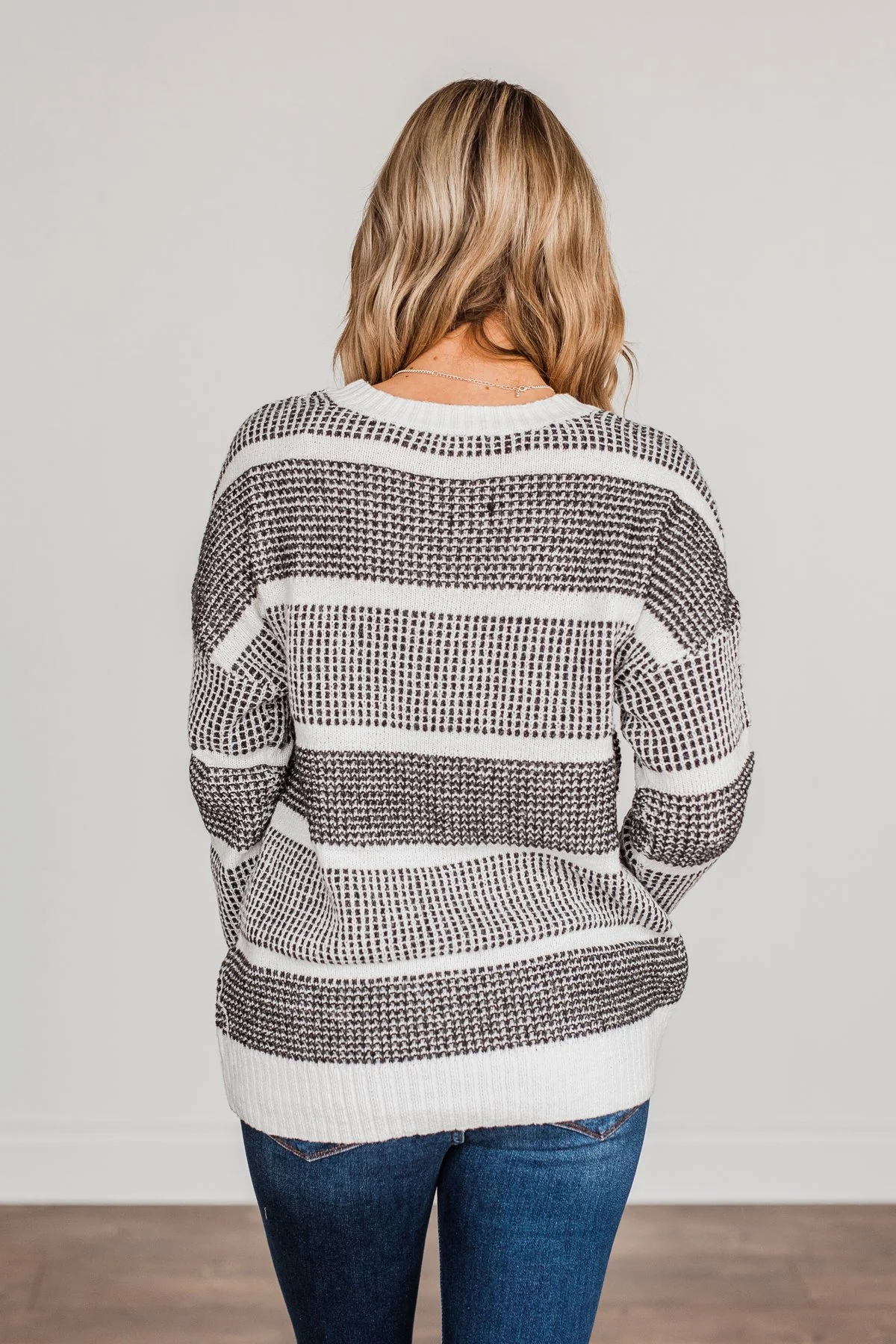 Winter Is In The Air Knit Sweater- Charcoal & Ivory - Image 14