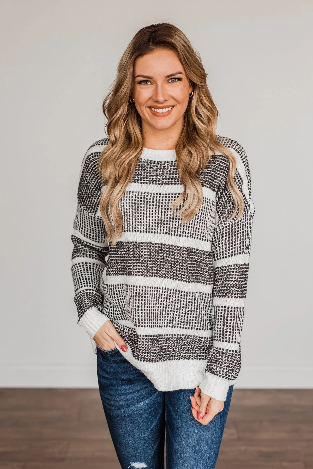 Winter Is In The Air Knit Sweater- Charcoal & Ivory - Image 2