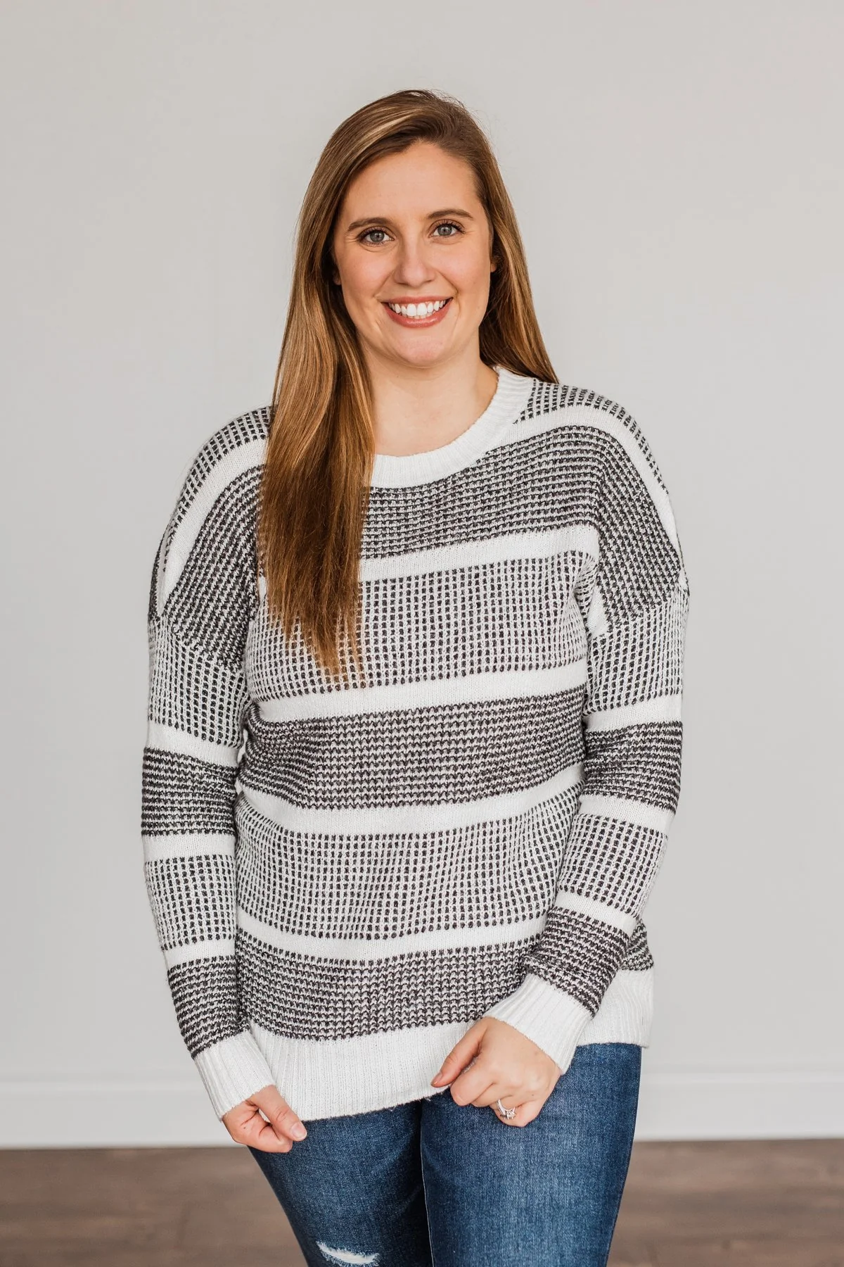 Winter Is In The Air Knit Sweater- Charcoal & Ivory - Image 4