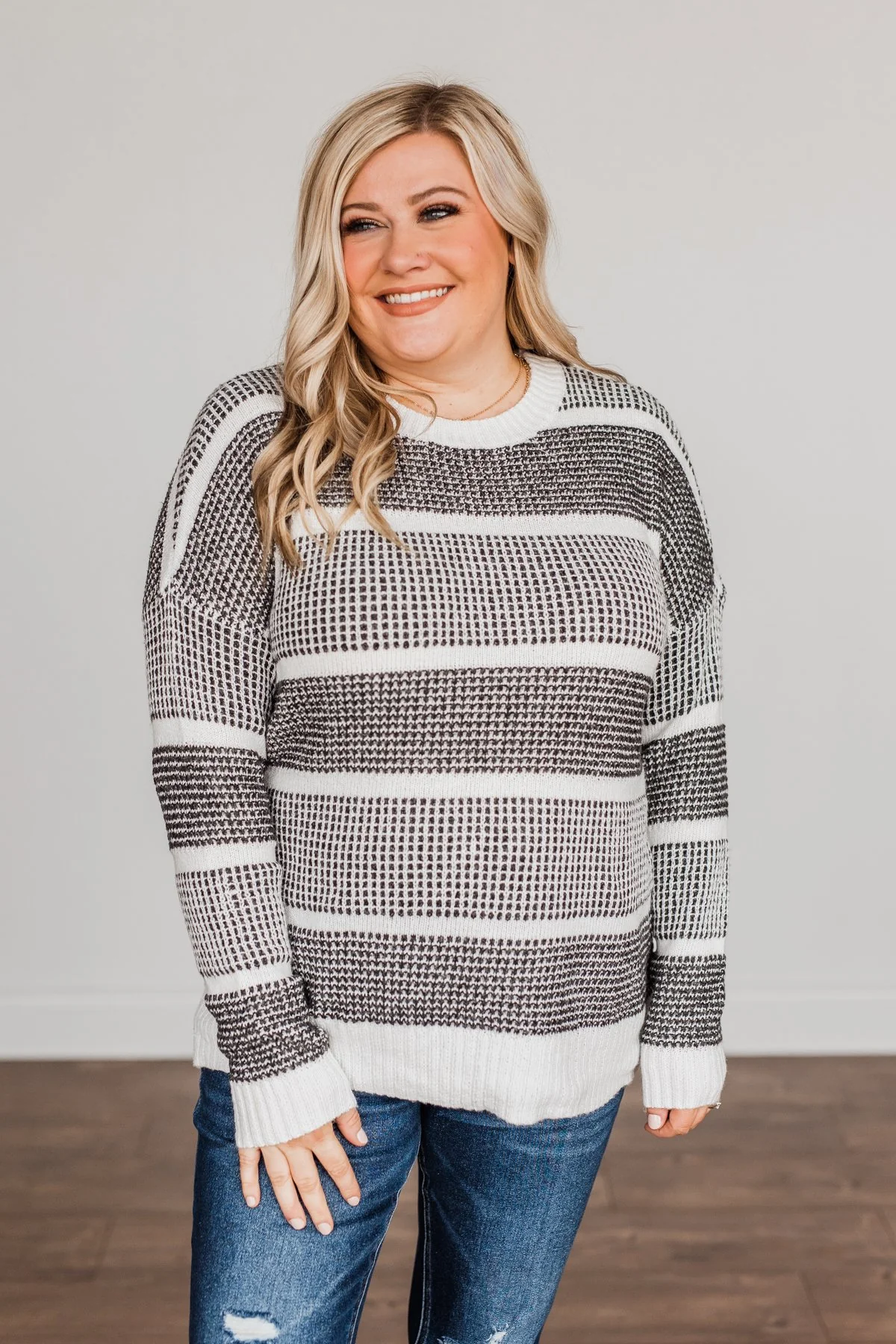 Winter Is In The Air Knit Sweater- Charcoal & Ivory - Image 9