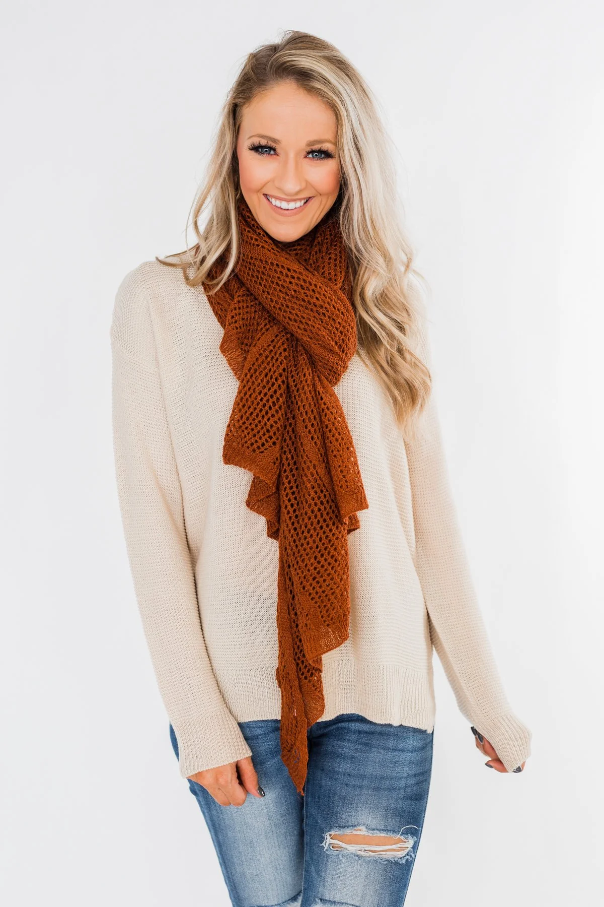 Knit Wrap Scarf- Dark Rust - Image 2