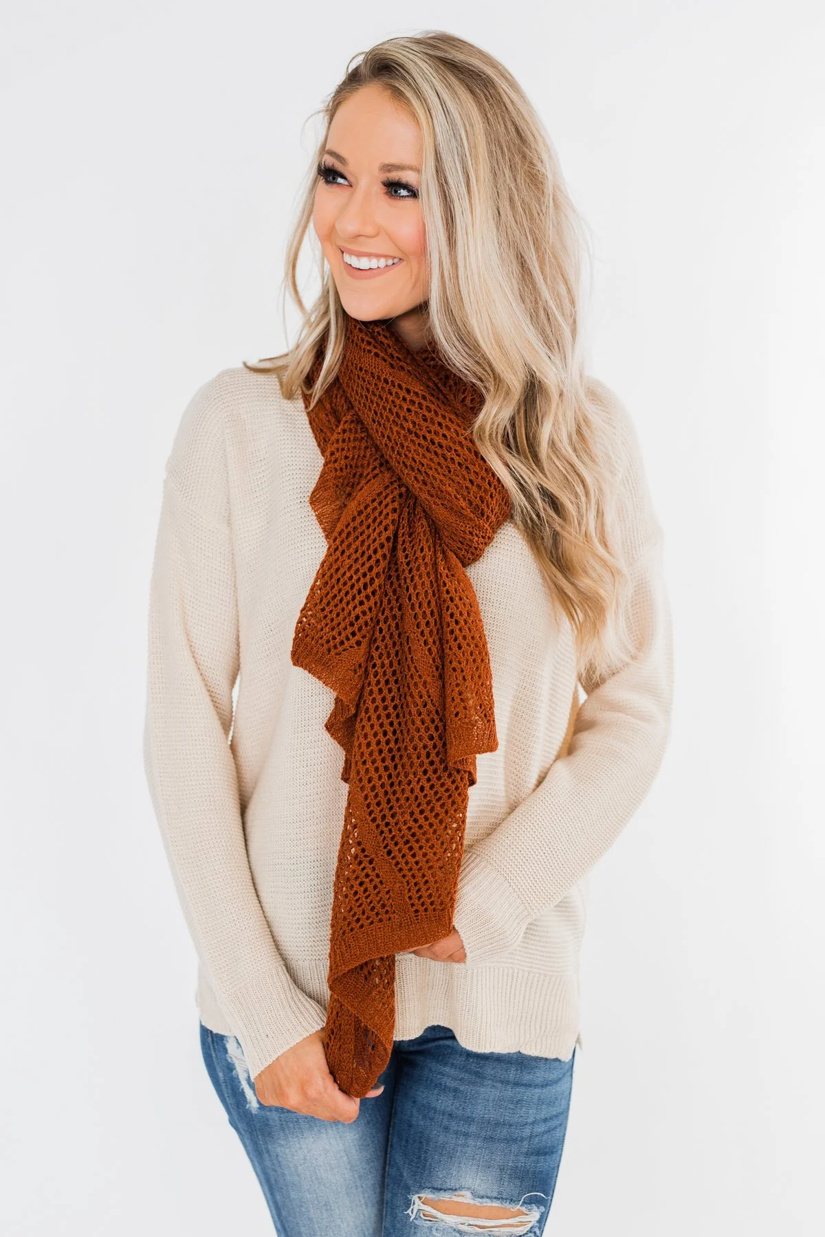 Knit Wrap Scarf- Dark Rust - Image 3