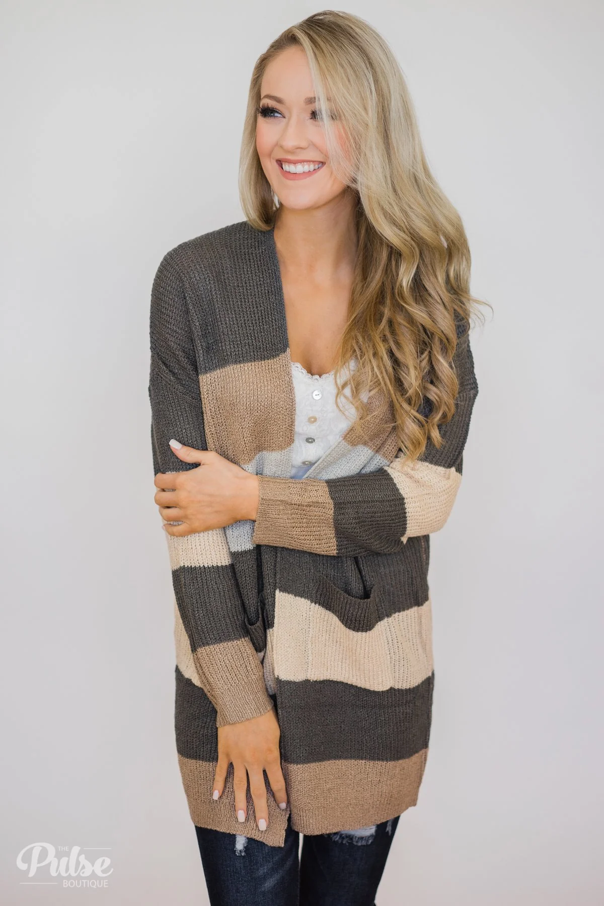 Knitted Color Block Cardigan- Neutral Tones