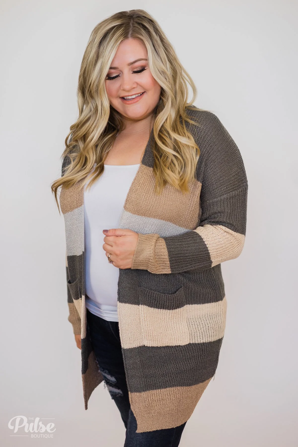 Knitted Color Block Cardigan- Neutral Tones - Image 8