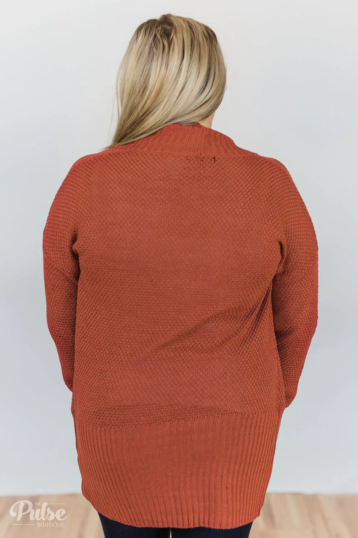 Knitted Drape Cardigan- Brick - Image 10