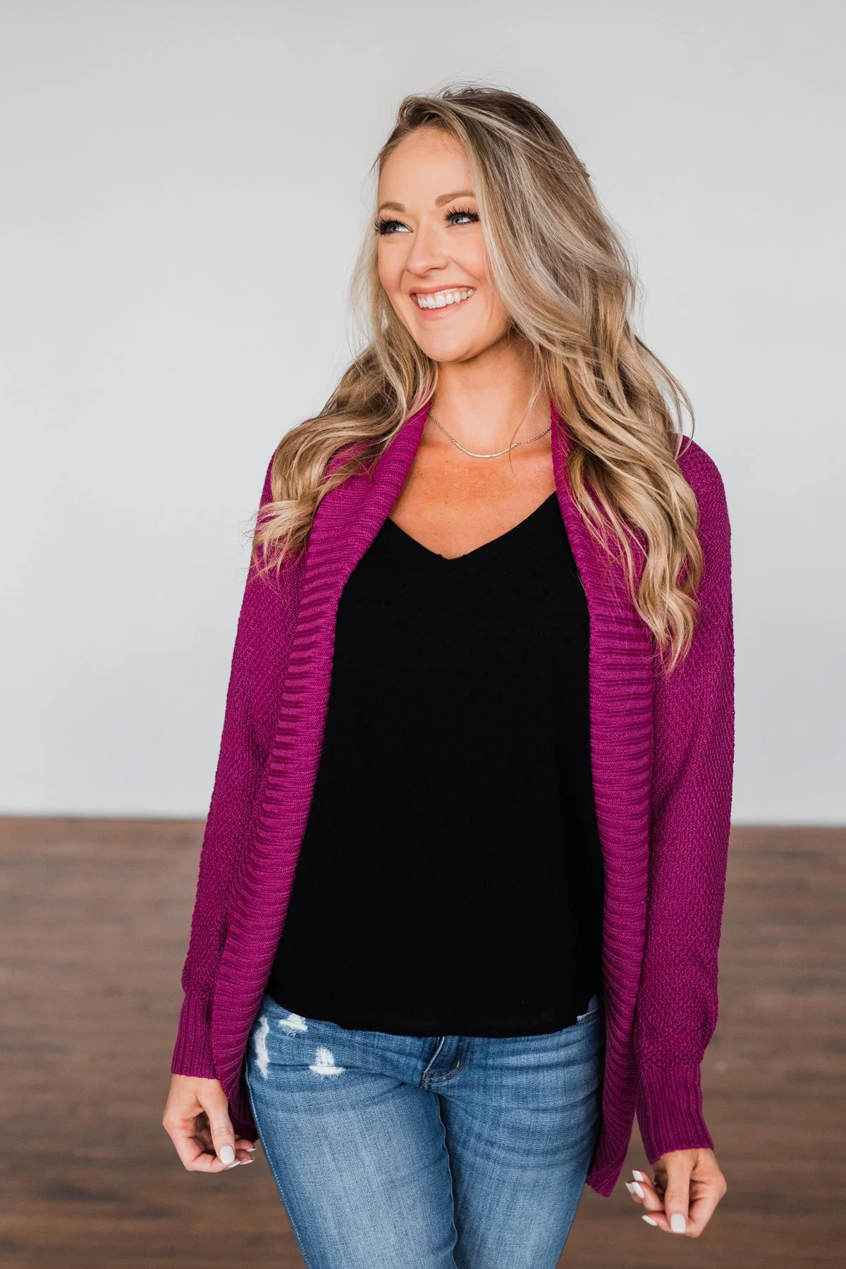 Knitted Drape Cardigan- Magenta - Image 5