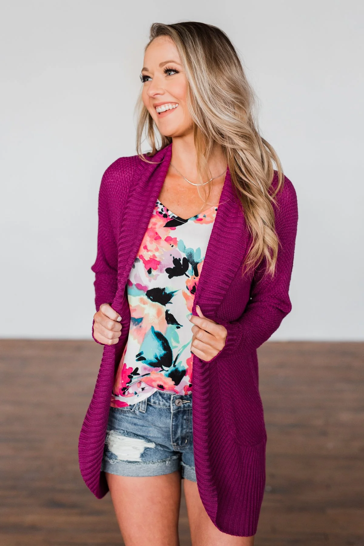 Knitted Drape Cardigan- Magenta - Image 6