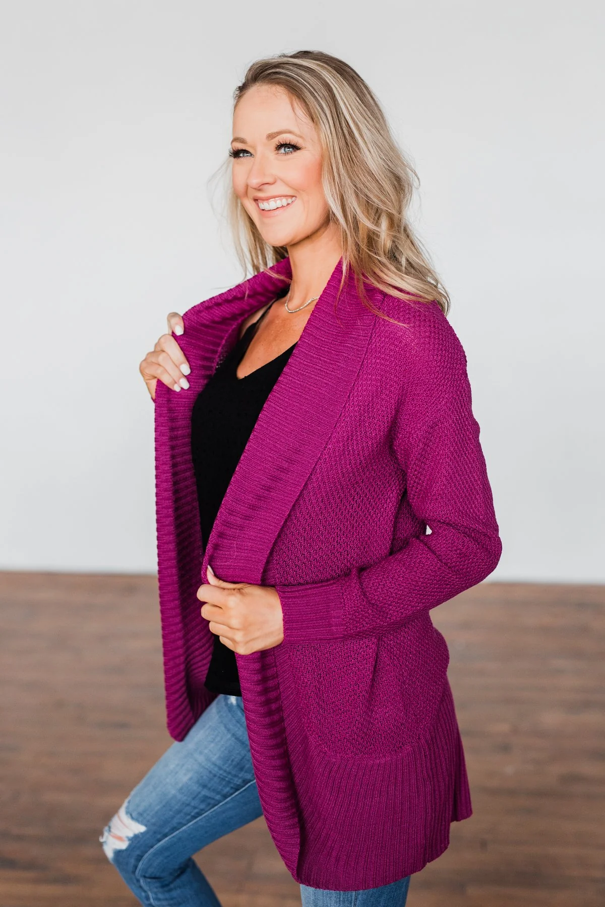 Knitted Drape Cardigan- Magenta - Image 8