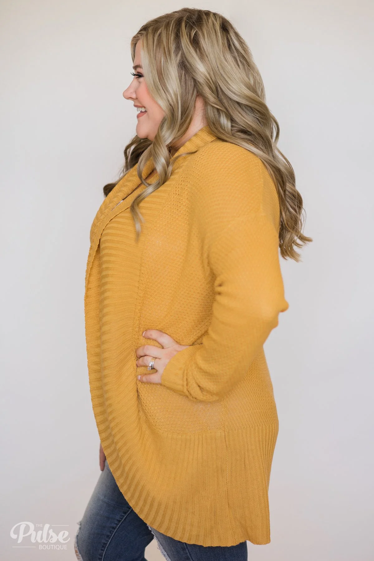 Knitted Drape Cardigan- Mustard - Image 10