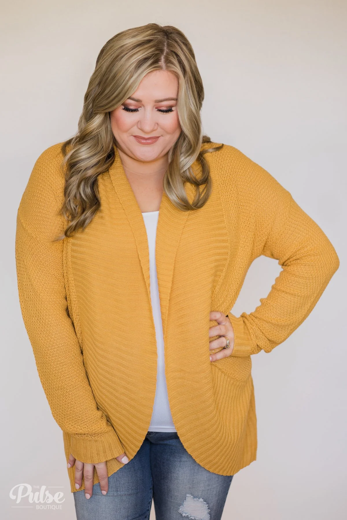 Knitted Drape Cardigan- Mustard - Image 9