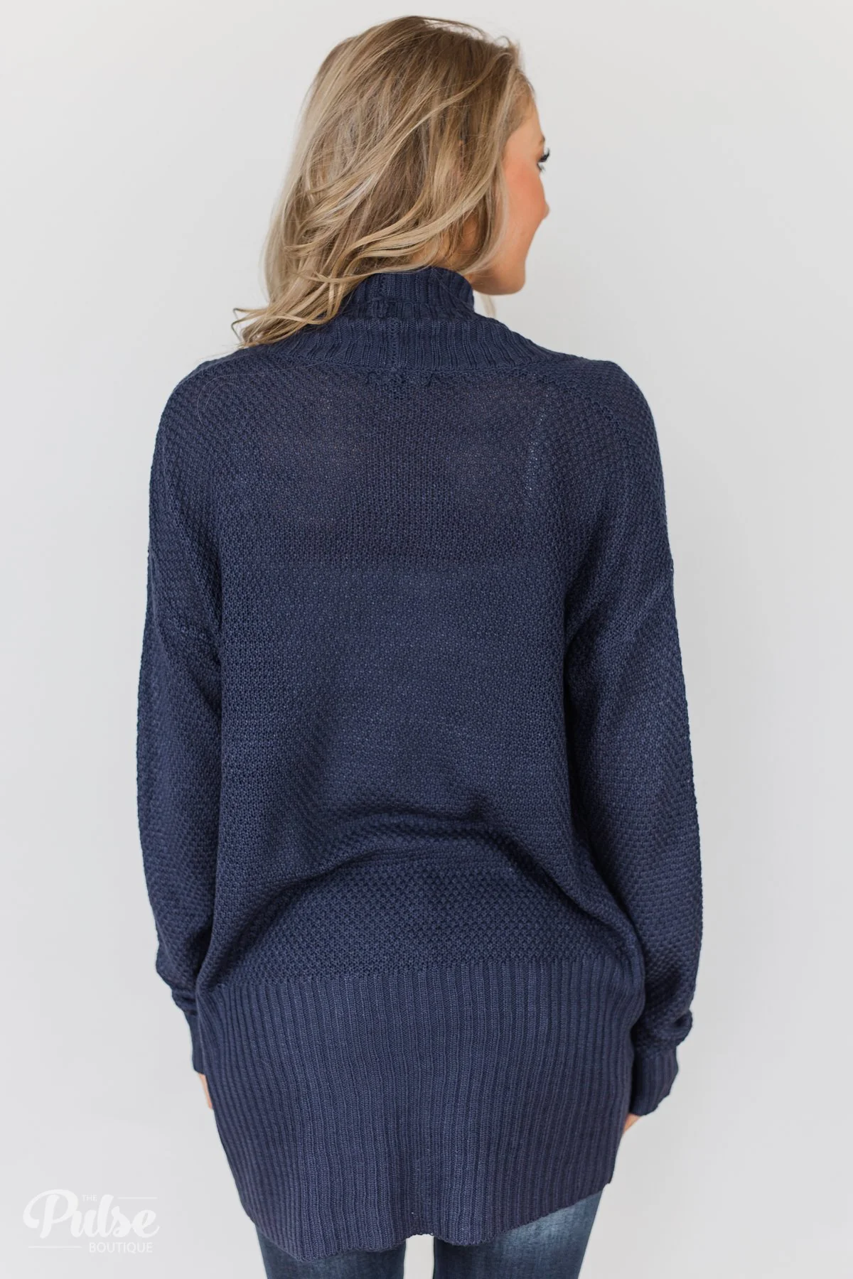 Knitted Drape Cardigan - Navy - Image 9