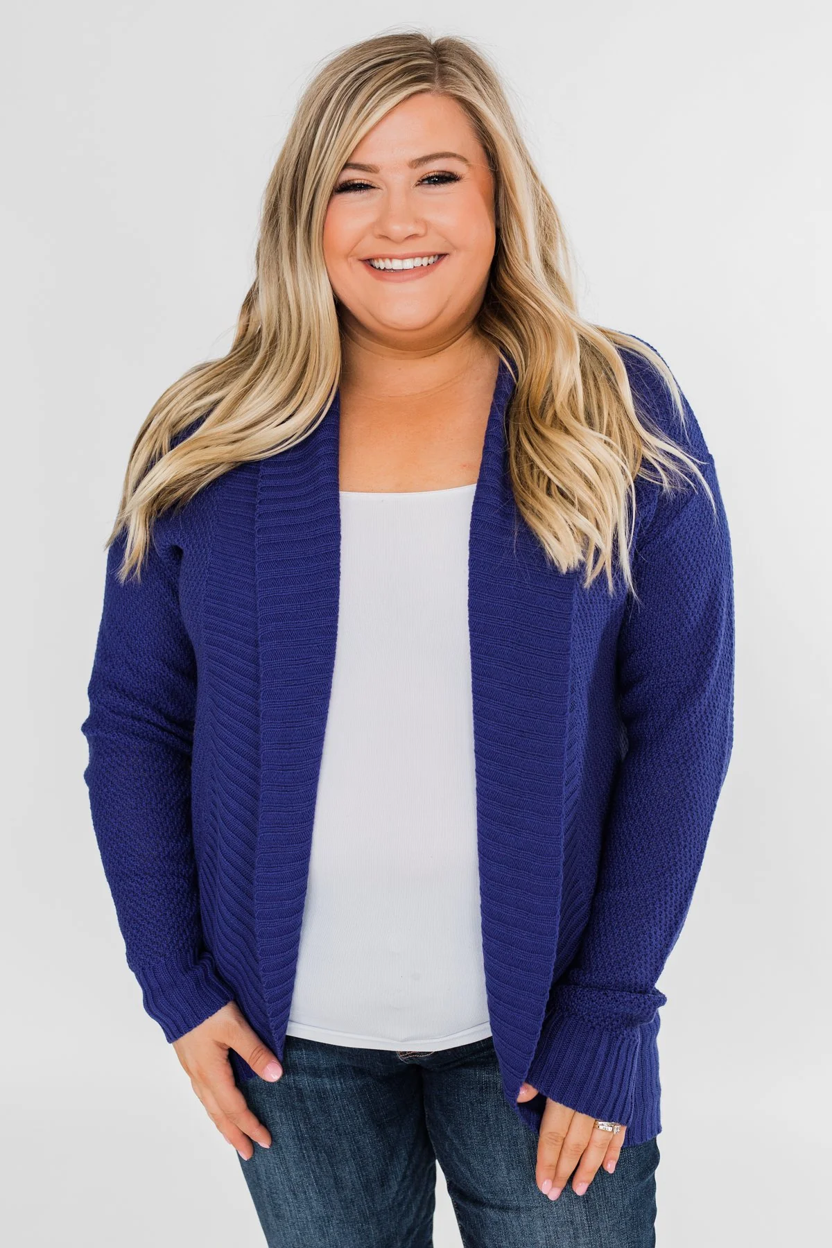 Knitted Drape Cardigan- Royal Blue - Image 16