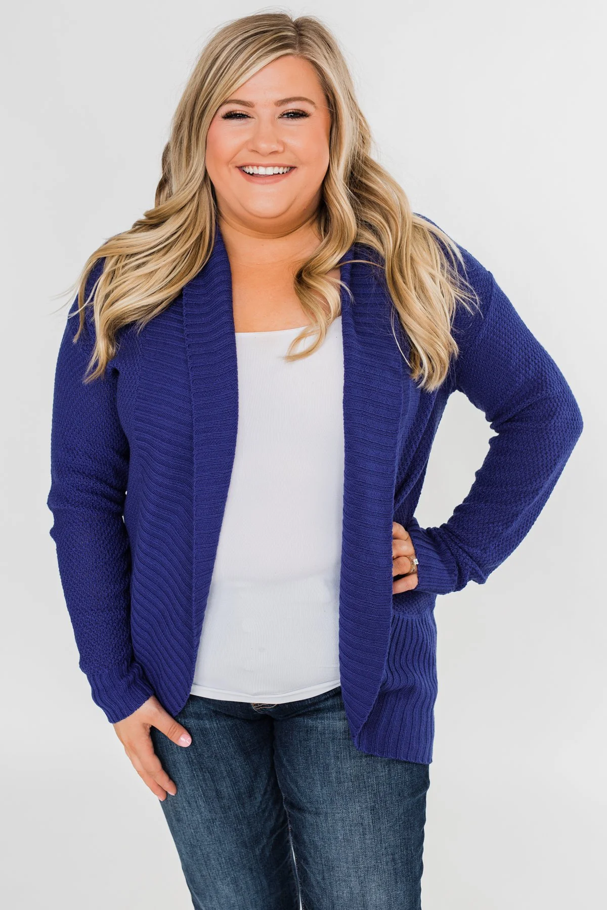 Knitted Drape Cardigan- Royal Blue - Image 3
