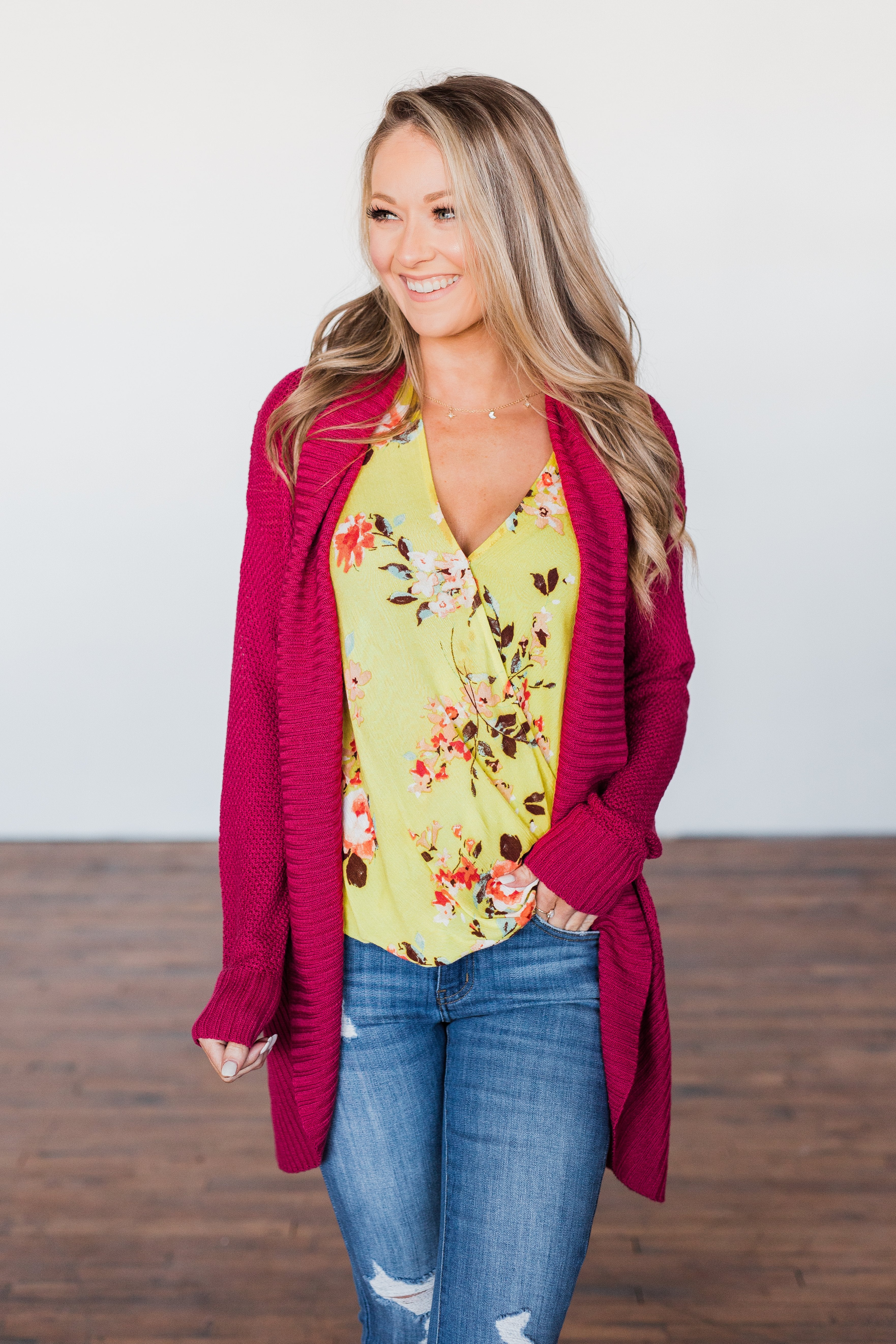 Knitted Drape Cardigan- Strawberry - Image 4