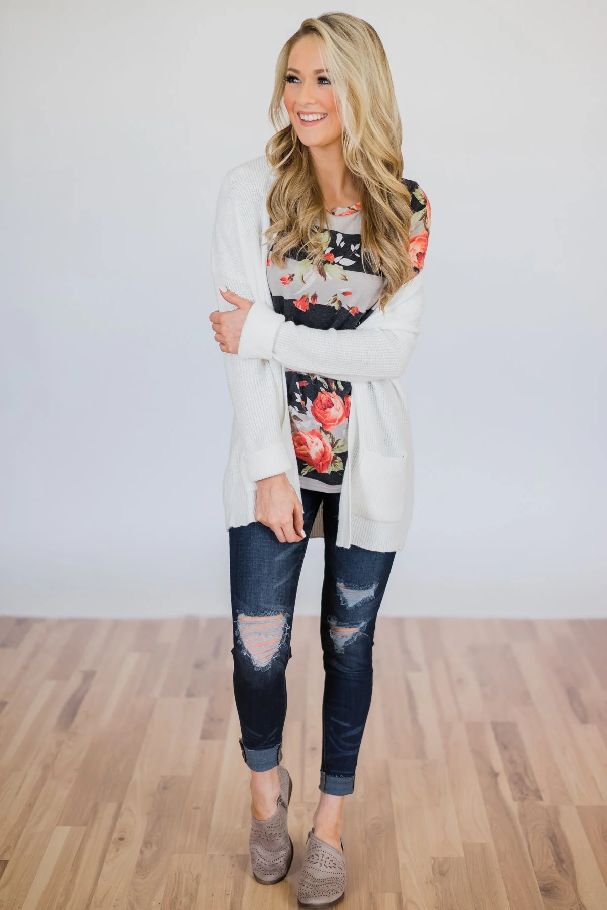 Knitted Pocket Cardigan- Ivory - Image 8