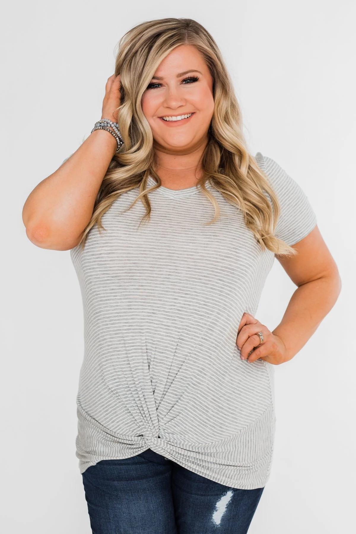 Knot This Time Striped Top- Heather Grey - Image 10