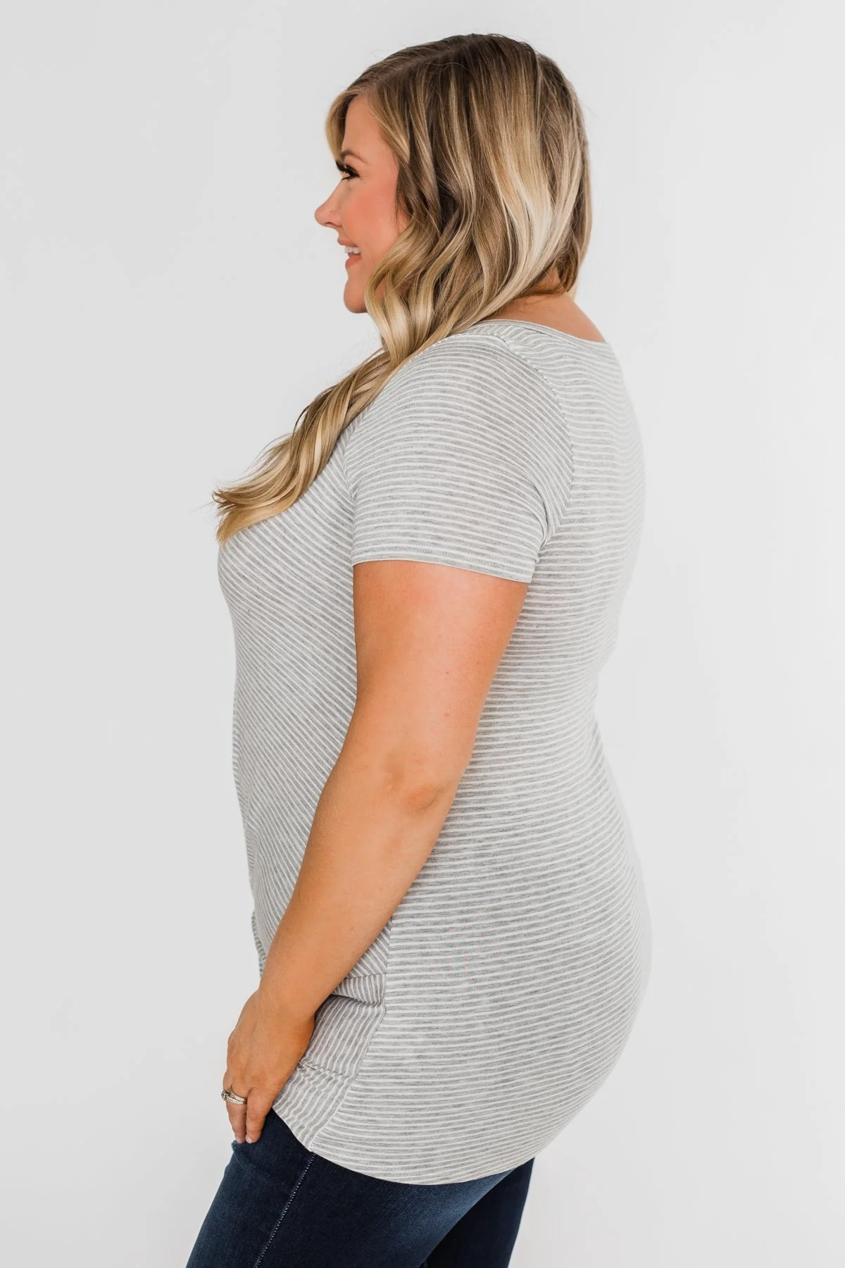 Knot This Time Striped Top- Heather Grey - Image 12