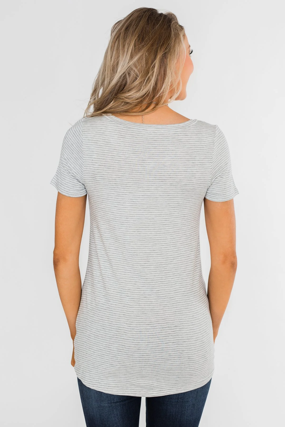 Knot This Time Striped Top- Heather Grey - Image 13