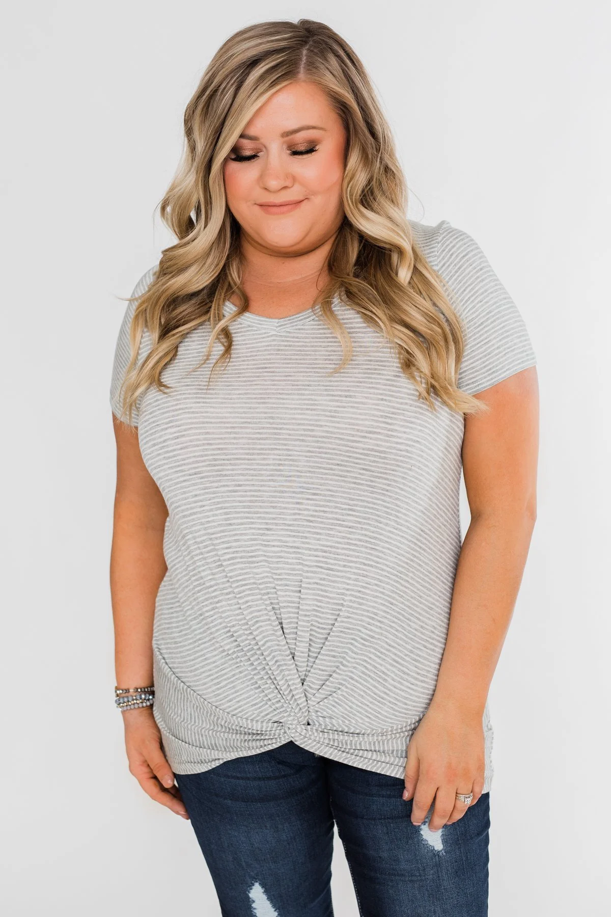 Knot This Time Striped Top- Heather Grey - Image 6