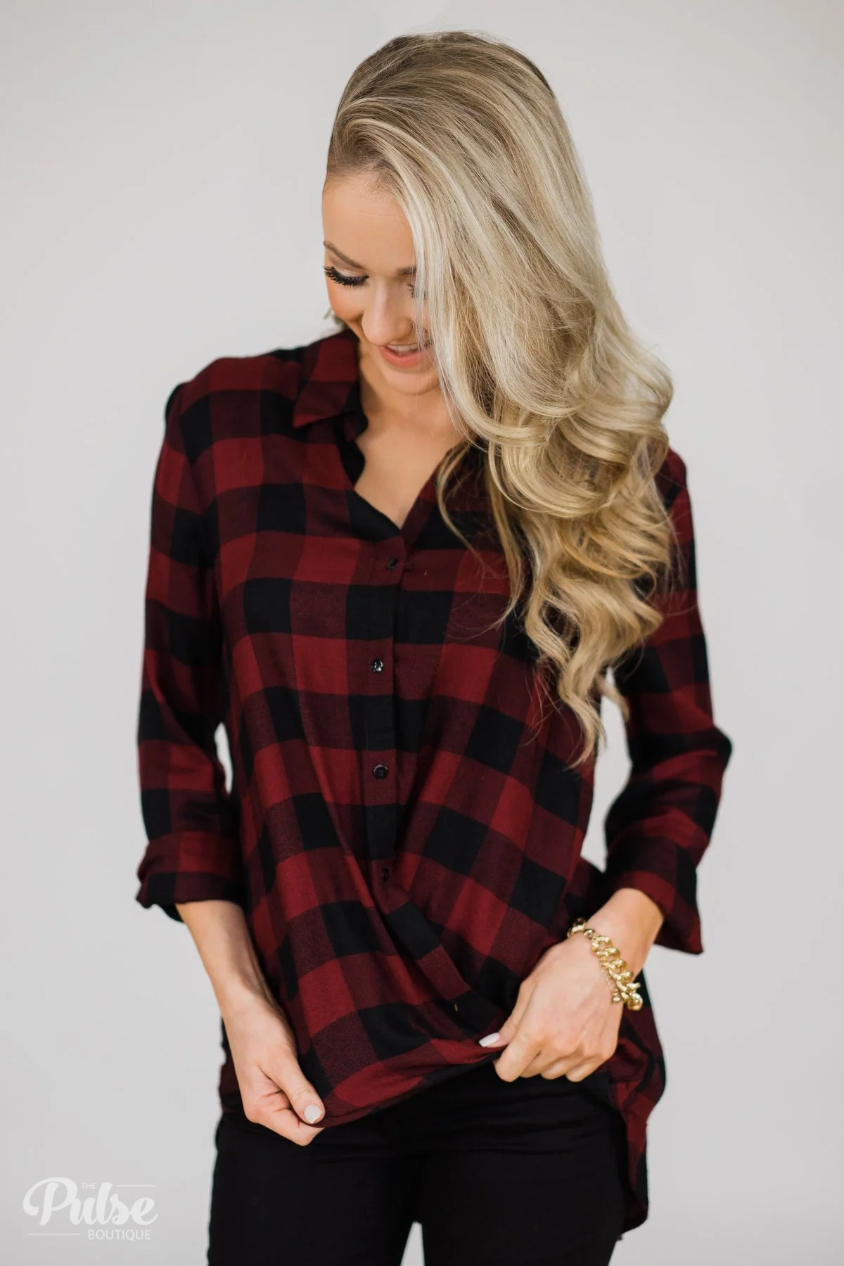 Knot Your Type Buffalo Plaid Top- Deep Red - Image 2