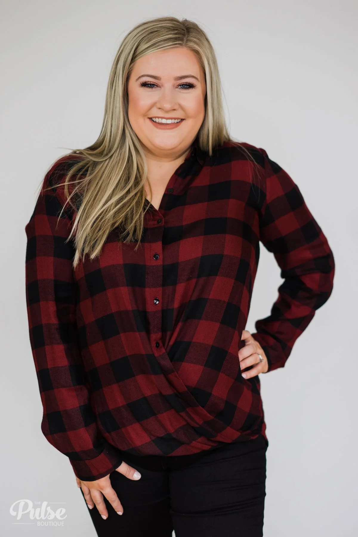 Knot Your Type Buffalo Plaid Top- Deep Red - Image 3