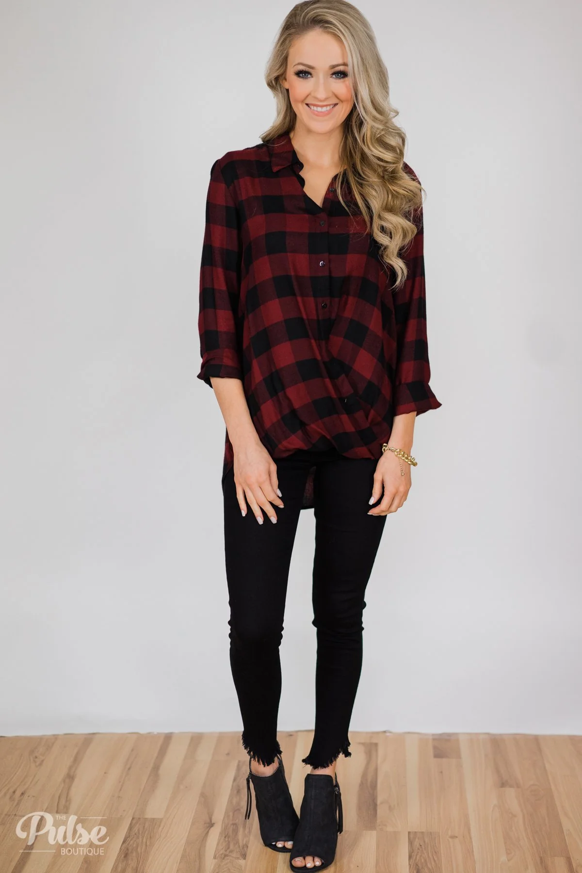 Knot Your Type Buffalo Plaid Top- Deep Red - Image 4
