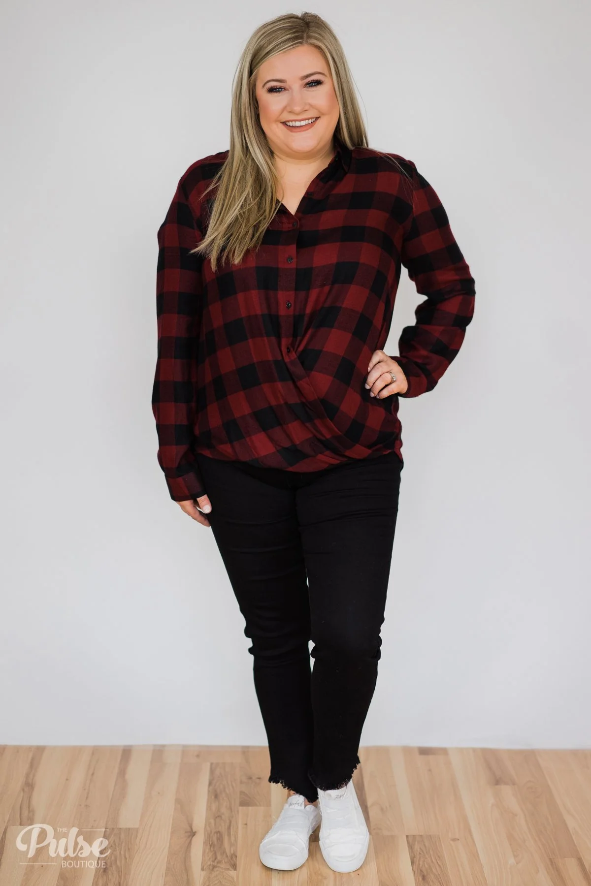 Knot Your Type Buffalo Plaid Top- Deep Red - Image 5