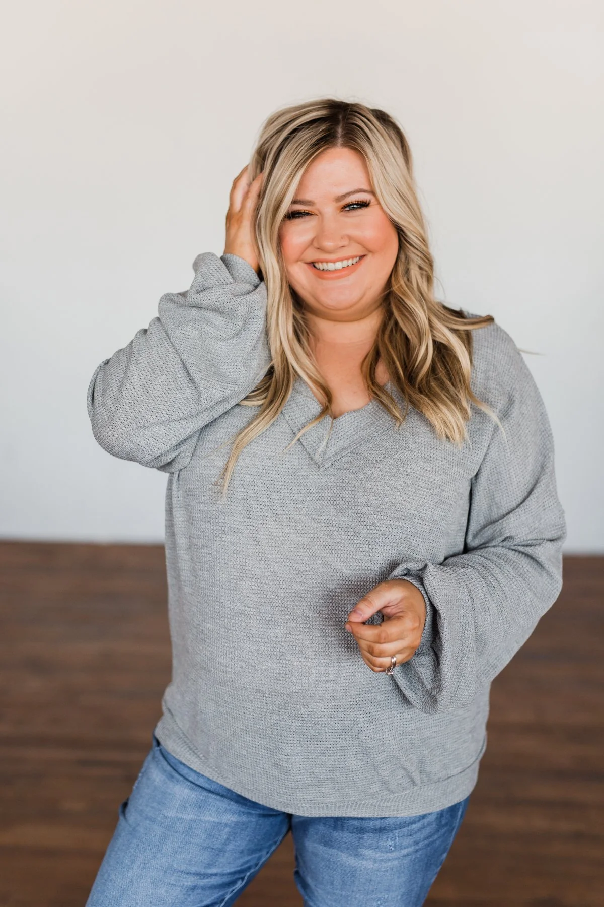 Know You Better Thermal Long Sleeve Top- Grey - Image 3