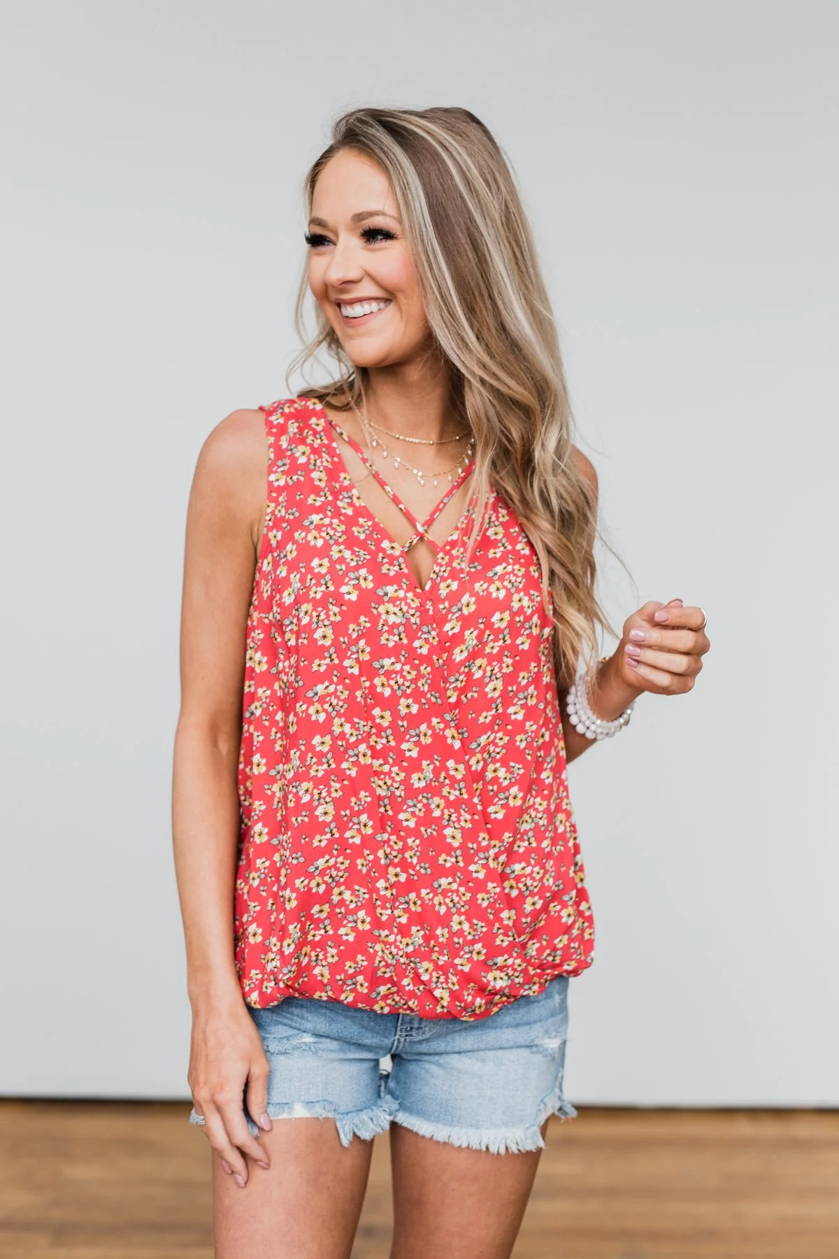 Knowing You Floral Wrap Tank Top- Coral - Image 6
