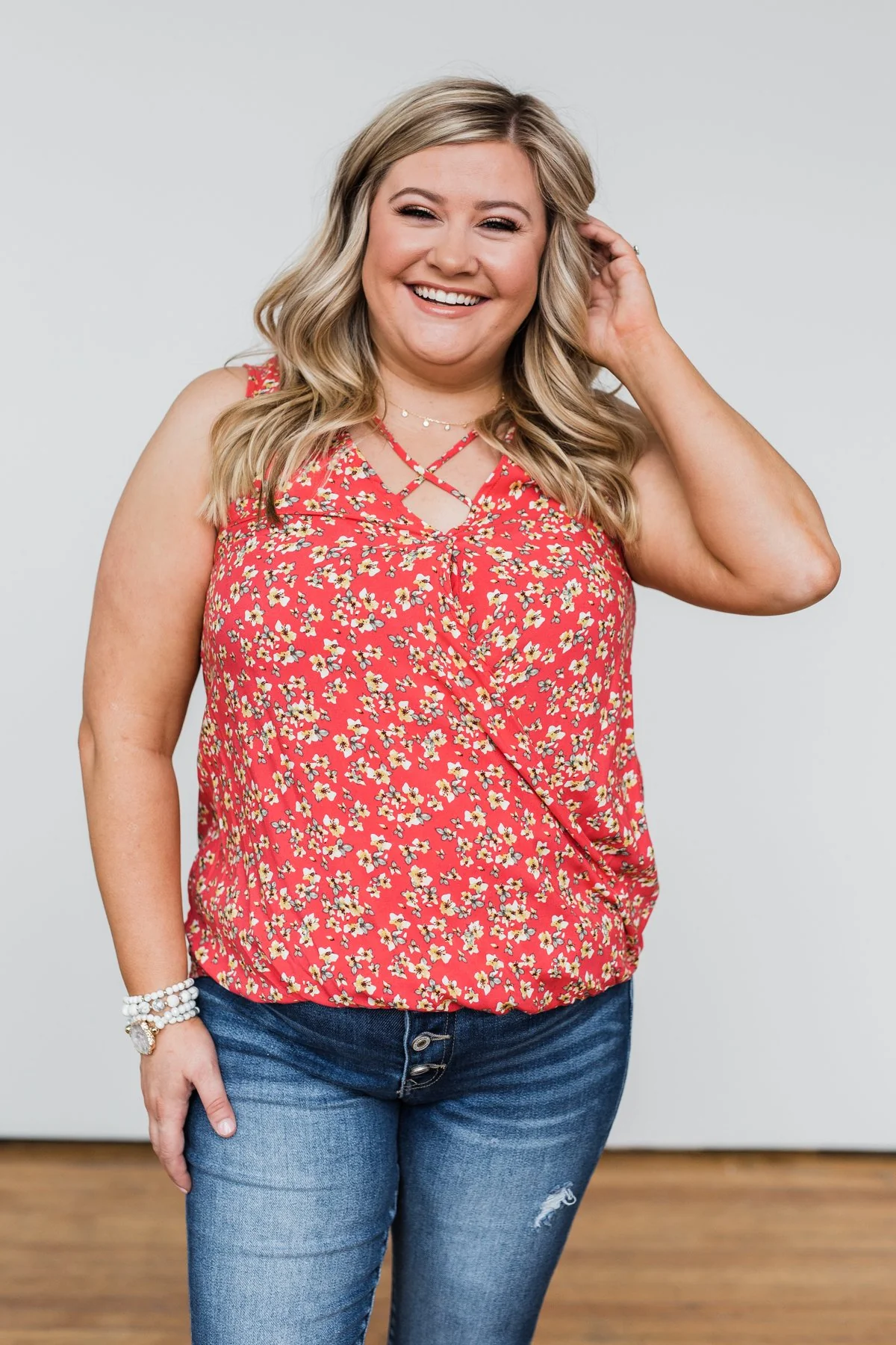 Knowing You Floral Wrap Tank Top- Coral - Image 8